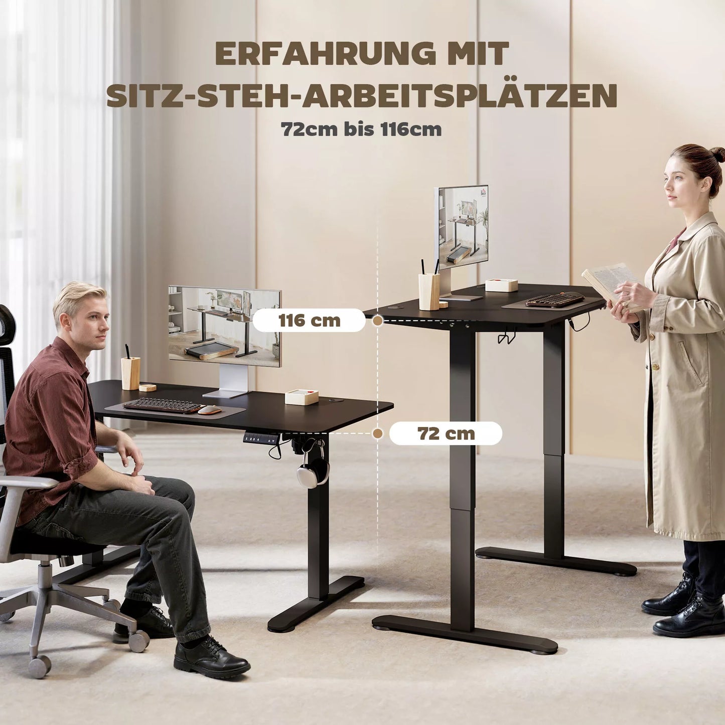Stovimasis stalas, reguliuojamo aukščio kompiuterio stalas, rašomasis stalas, 140 cm x 70 cm x 116 cm, juodas