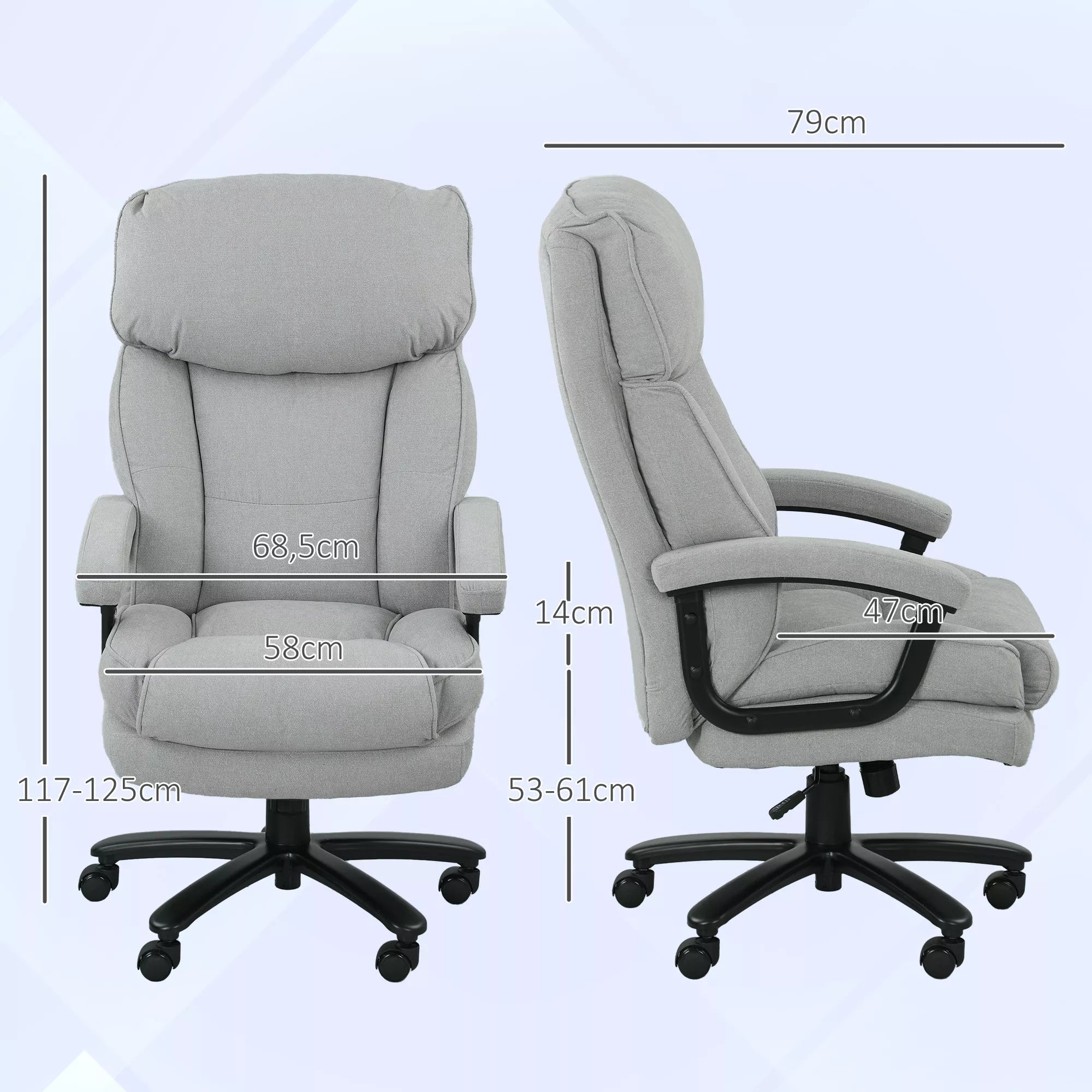 Birojo kėdė iki 200 kg su ergonomine atrama, šviesiai pilka