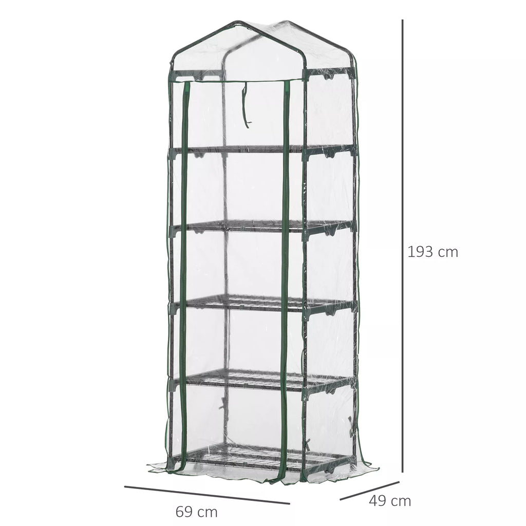 Plėvelės šiltnamis Mini šiltnamis su 5 lentynomis gėlėms ar daržovėms auginti Šiltnamis Skaidrus + žalias Plienas Plastikas 69 x 49 x 193 cm