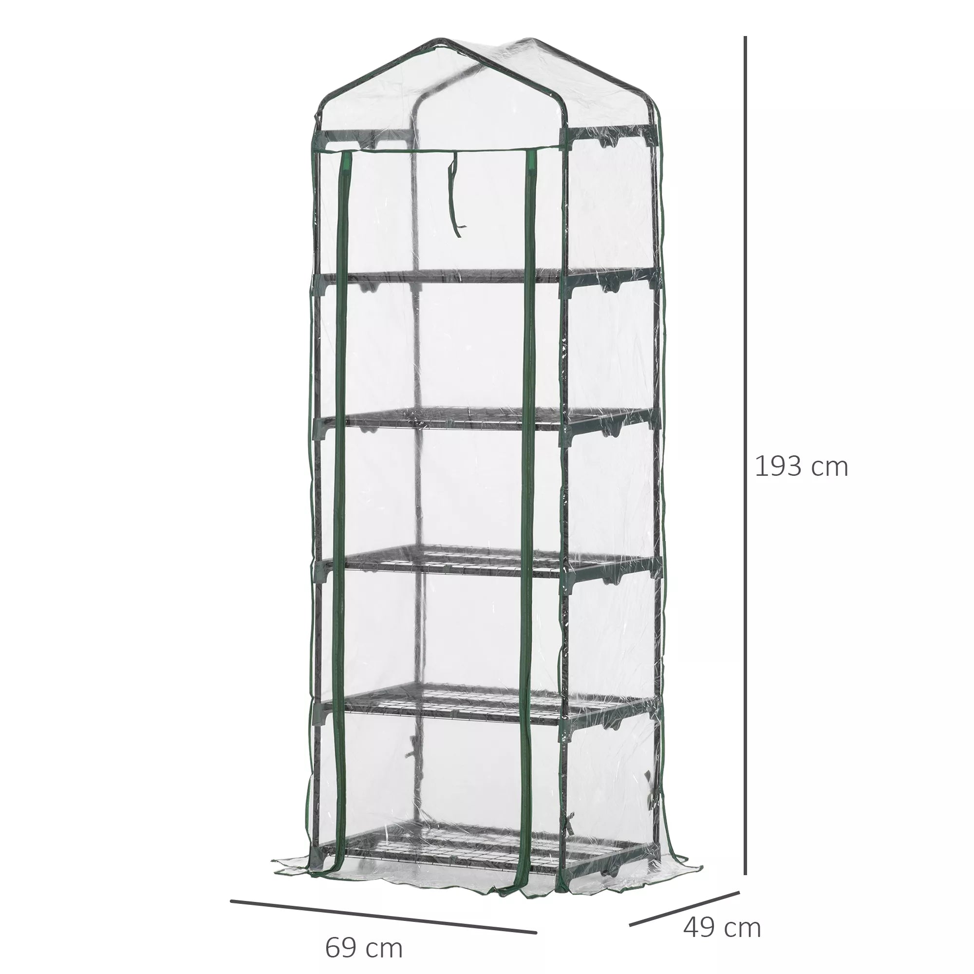 Plėvelės šiltnamis Mini šiltnamis su 5 lentynomis gėlėms ar daržovėms auginti Šiltnamis Skaidrus + žalias Plienas Plastikas 69 x 49 x 193 cm
