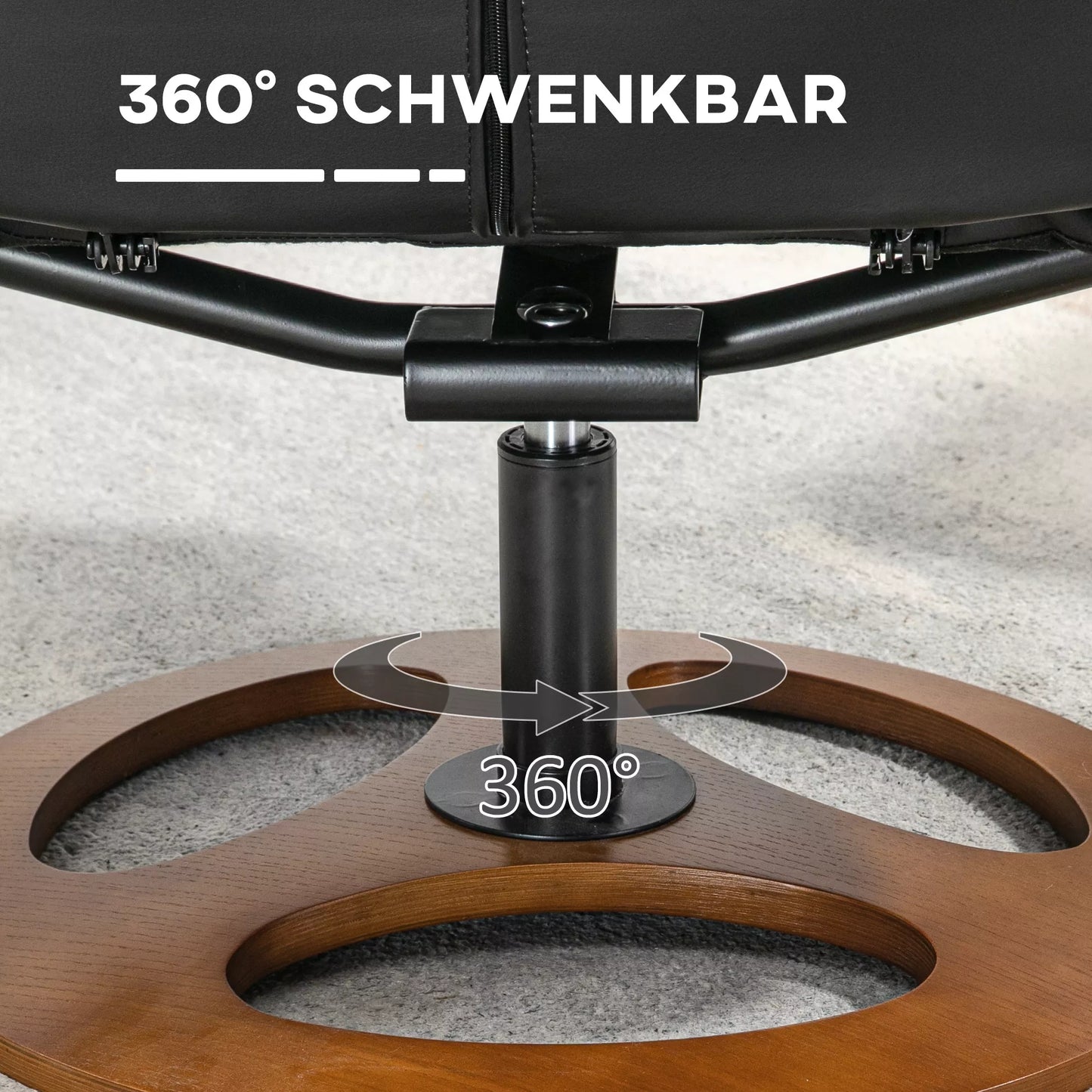 Relaksacinis fotelis su otomanu, fotelis su pakoja, reguliuojama atlošo padėtis, 77 cm x 89 cm x 110 cm, juodos spalvos