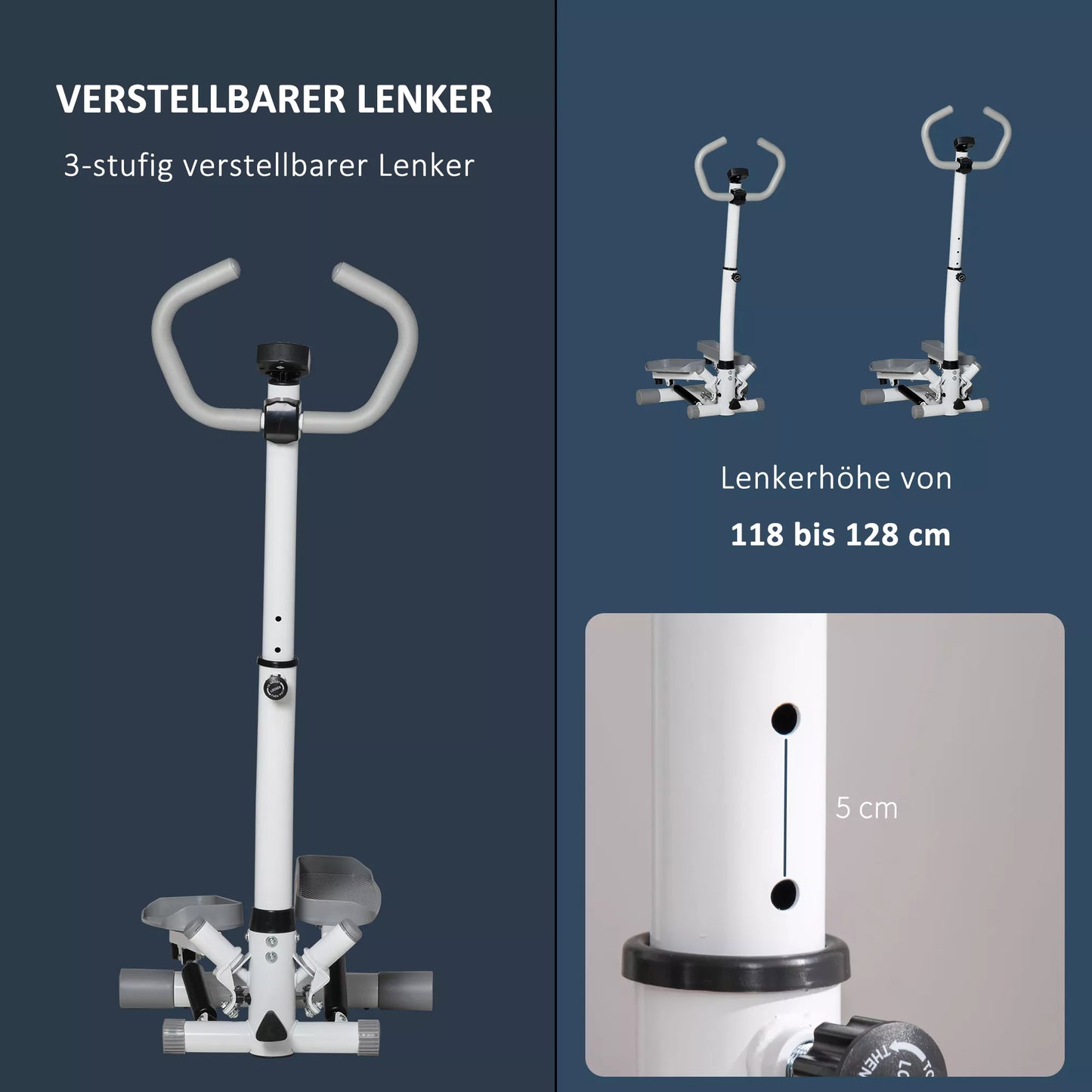 Namų treniruoklis-steperis su LCD ekranu, reguliuojamas greitis, metalas, ABS, 55 x 53 x 118–128 cm