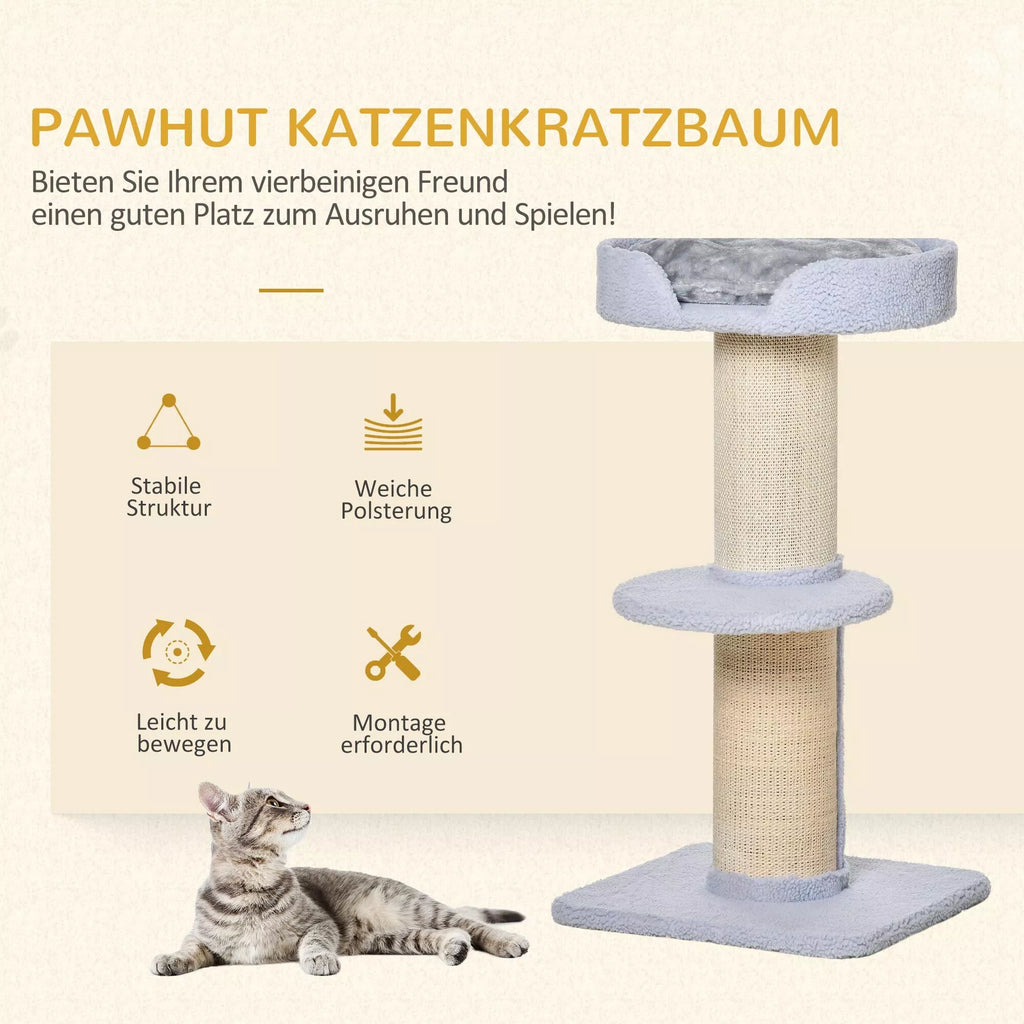 Kratzbaum 91 cm Katės bokštas su sizalio kamienais, platforma, pagalvėlėmis Daugiaaukštis katės braižymo medis, laipiojimo medis, vidutinio dydžio katėms, šviesiai mėlynos spalvos