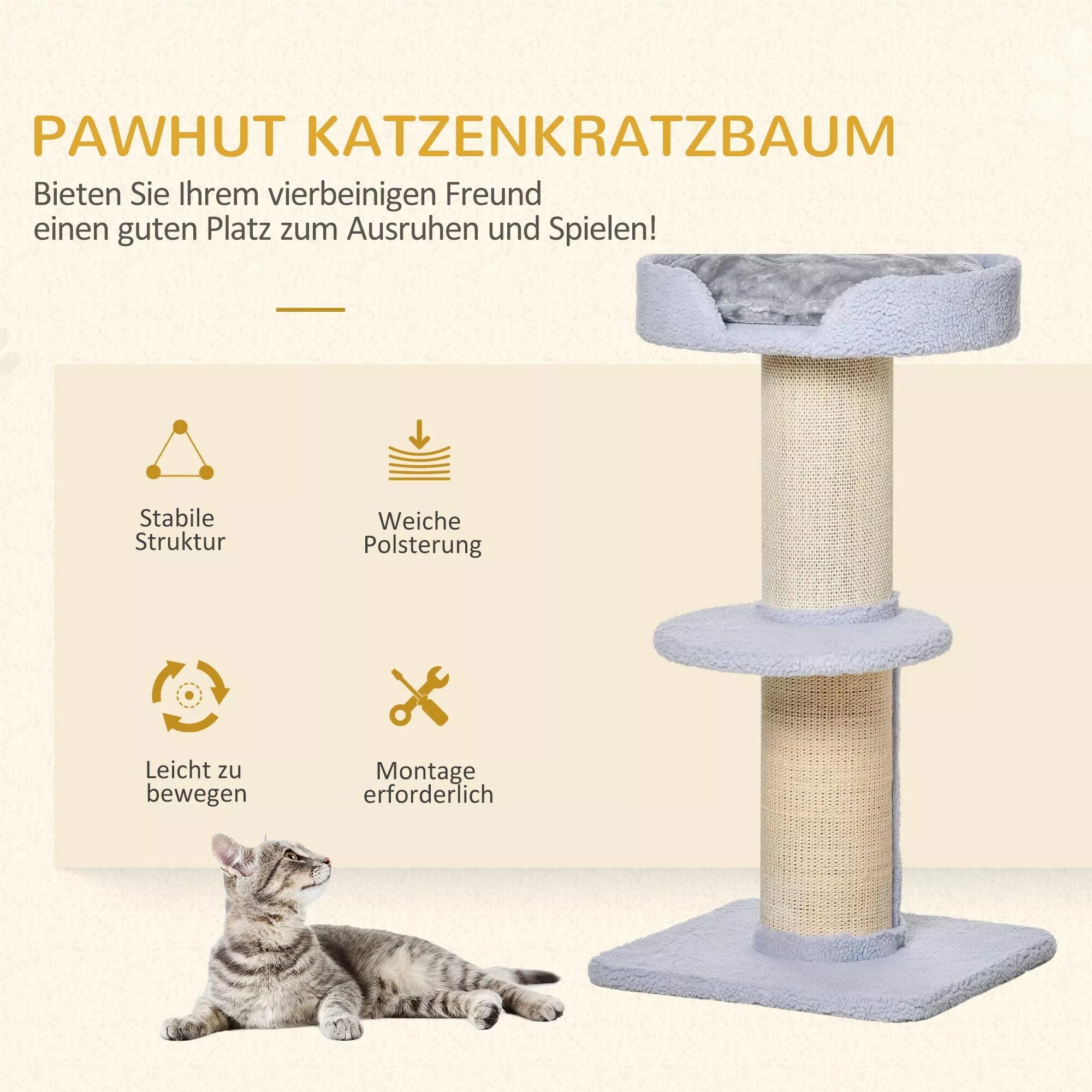 Kratzbaum 91 cm Katės bokštas su sizalio kamienais, platforma, pagalvėlėmis Daugiaaukštis katės braižymo medis, laipiojimo medis, vidutinio dydžio katėms, šviesiai mėlynos spalvos