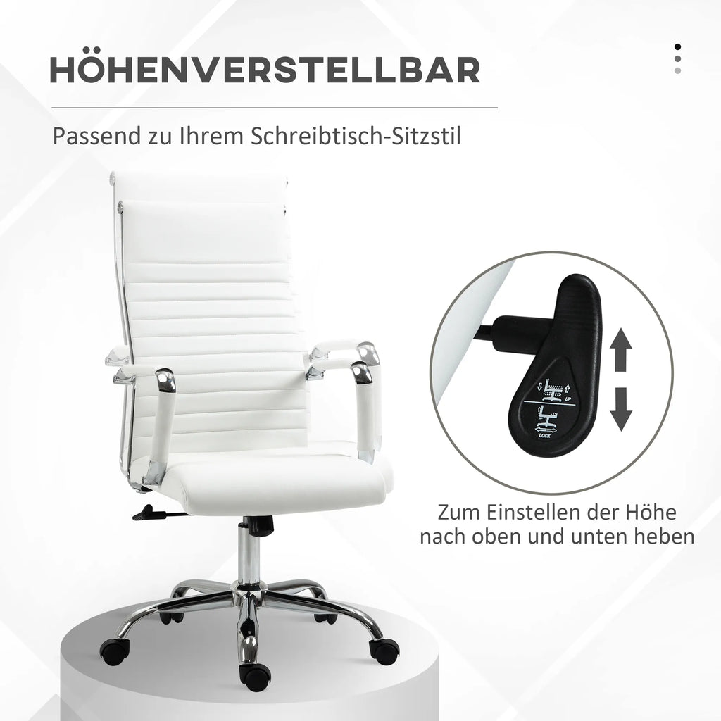 Biuro kėdė ergonomiška darbo kėdė su sūpynės funkcija Vadovo kėdė aukščio reguliuojama sukiojama kėdė, apmušta dirbtine oda, putų guma, balta, 54 x 62 x 104–114 cm