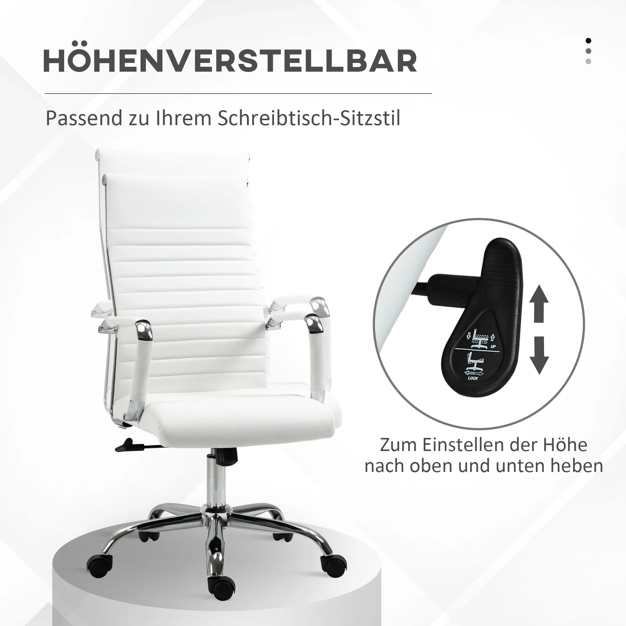 Biuro kėdė ergonomiška darbo kėdė su sūpynės funkcija Vadovo kėdė aukščio reguliuojama sukiojama kėdė, apmušta dirbtine oda, putų guma, balta, 54 x 62 x 104–114 cm
