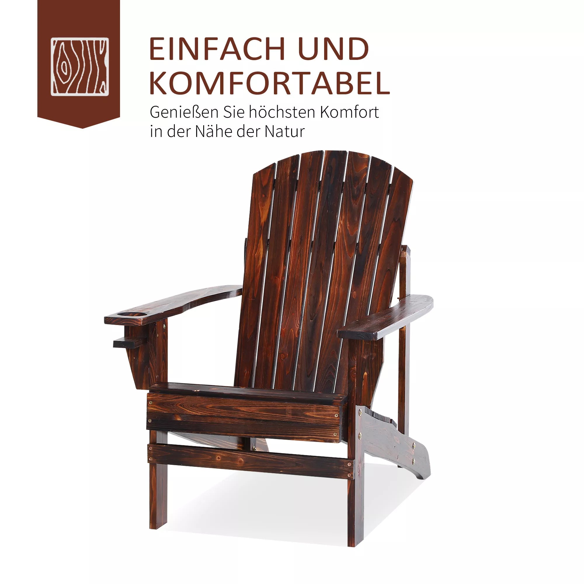 Adirondack sodo kėdė su laikikliu puodeliui Sodo gultas Balkono kėdė Masyvi mediena Anglies spalvos 72 x 95 x 93 cm