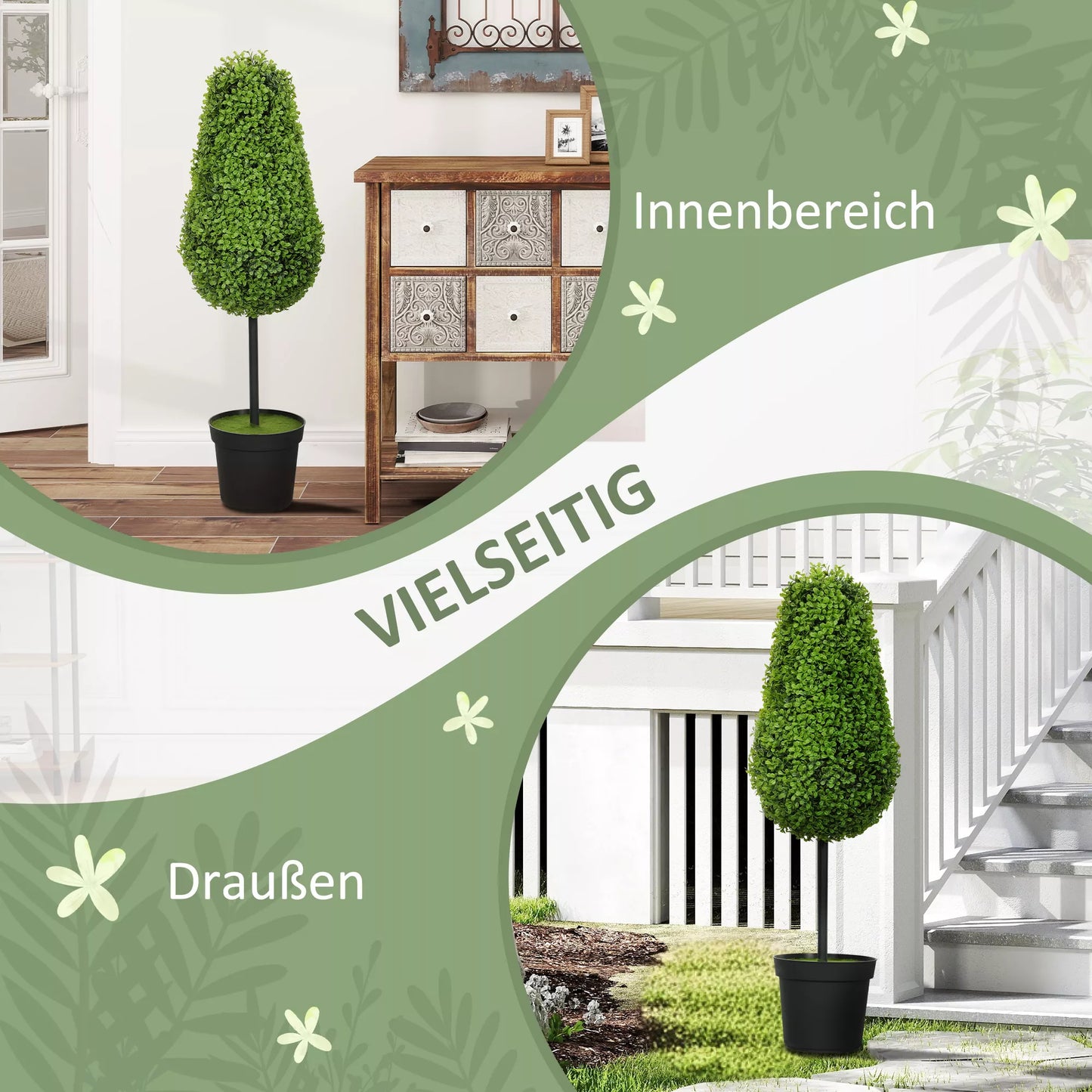 2 vnt. rinkinys Dirbtinis buksmedis 90 cm dirbtinis augalas lašelio formos, plastikiniai dirbtiniai augalai vazone, moderni dekoracija