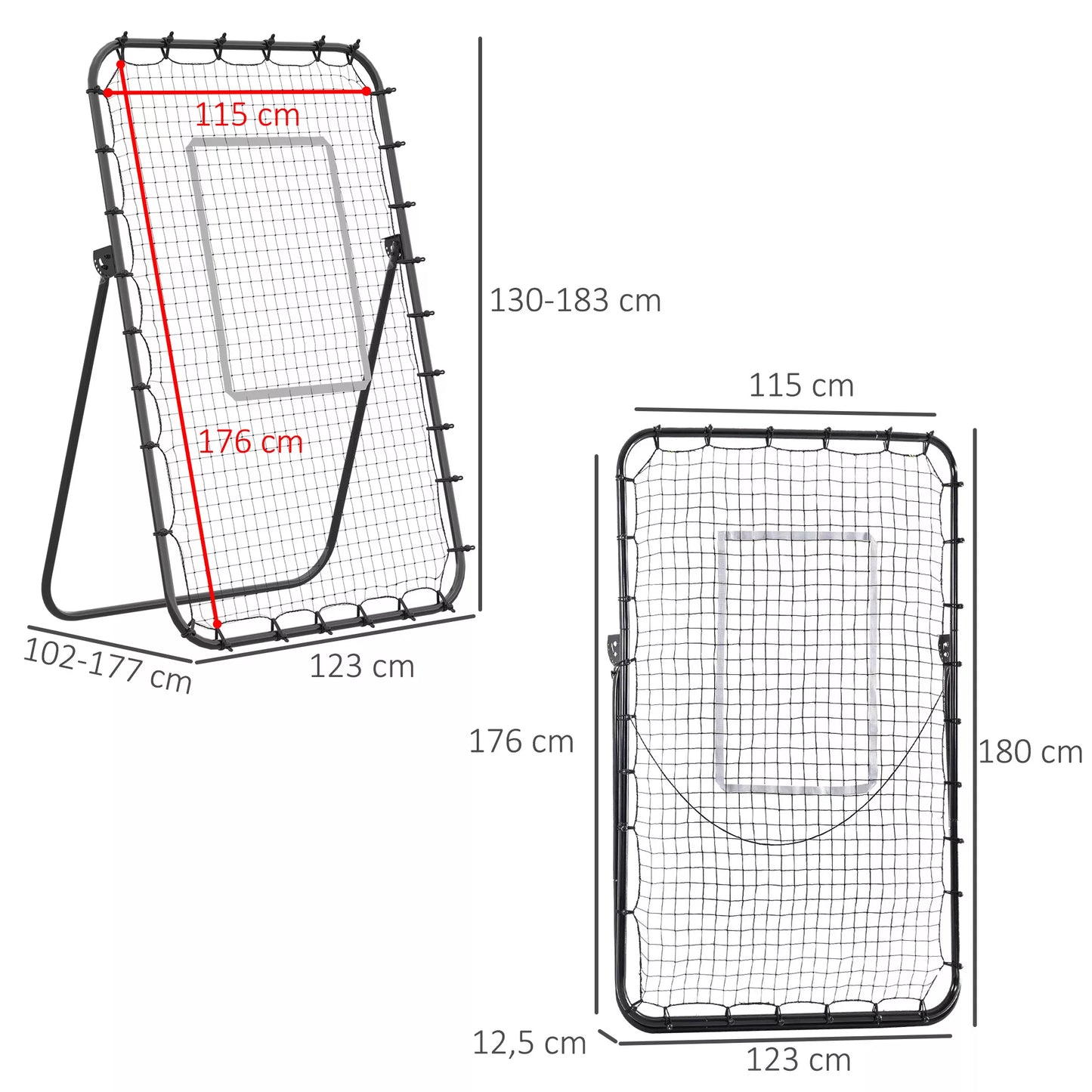 Futbolo atmušimo tinklas, reguliuojamas kampas, reguliuojamas aukštis, atmušėjas, juodas