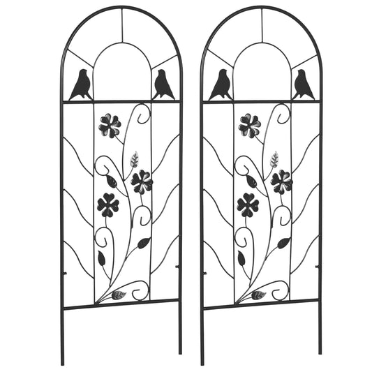 2 vnt. metalinių grotelių rinkinys su paukščių ir klevo ornamentais, skirtas sodui ir terasai, juodos spalvos, 38 x 98 cm