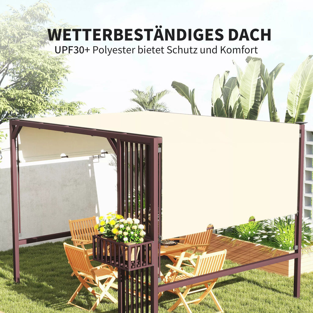 Pergola paviljonas 3x2,5 m UV 30+Stabilus, atsparus žiemos sąlygoms, su reguliuojamu stumdomu stogu, tamsiai rudos spalvos