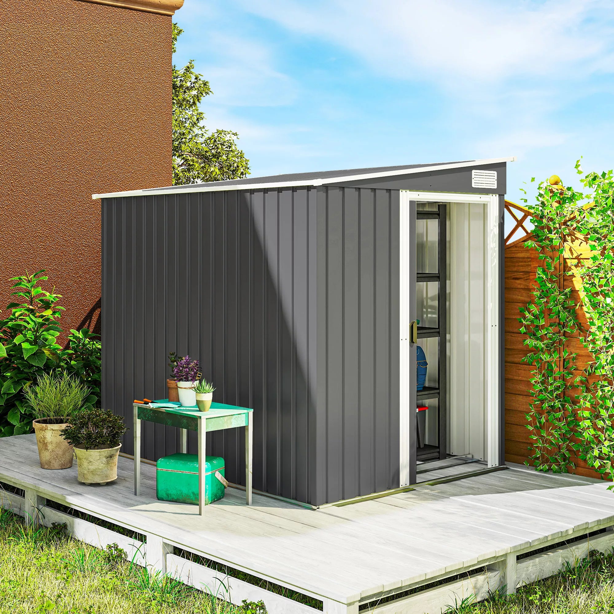 Metalinis įrankių sandėliukas 2,81 m² 154 x 206,5 x 181 cm Įrankių sandėliukas su vienšlaičiu stogu Pamatinis