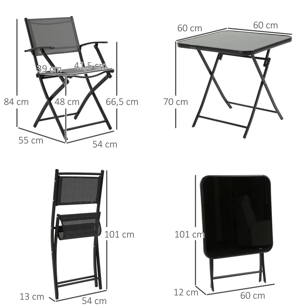 Sulankstoma 2 vietų sėdimoji grupė, balkono baldų komplektas: 1 stalas + 2 kėdės, sodo baldų komplektas, metalinis tinklelis, juoda+pilka