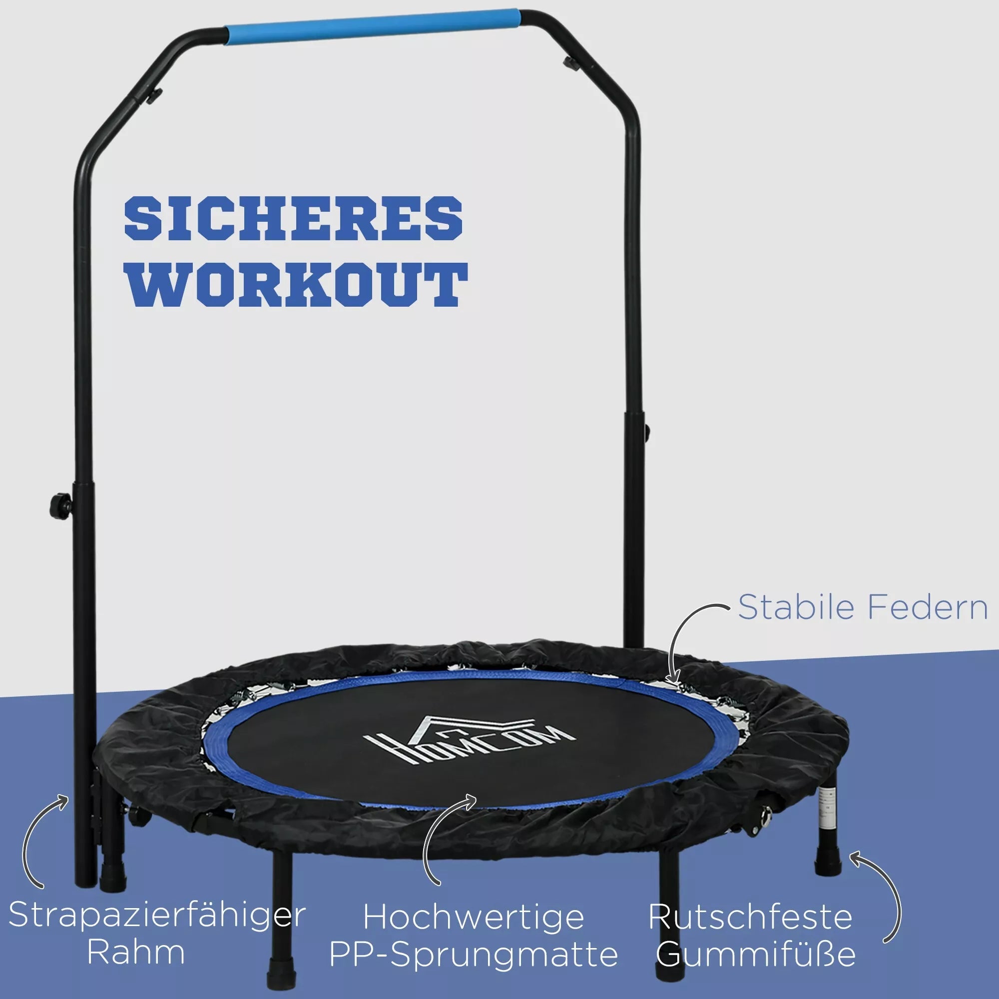 Fitneso batutas su reguliuojama rankena, 102 cm, iki 150 kg, juodos ir mėlynos spalvos