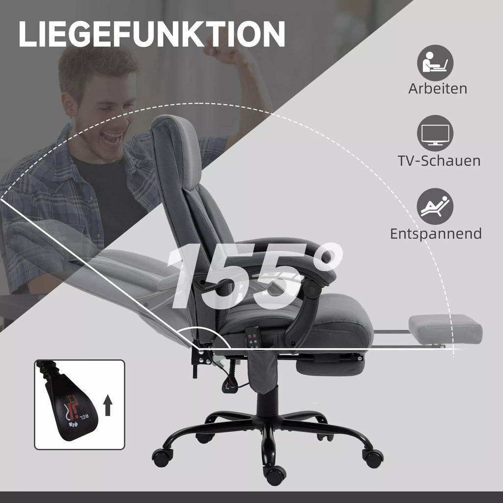 Biuro kėdė su masažo ir šildymo funkcija, kojų atrama, iki 120 kg, tamsiai pilka