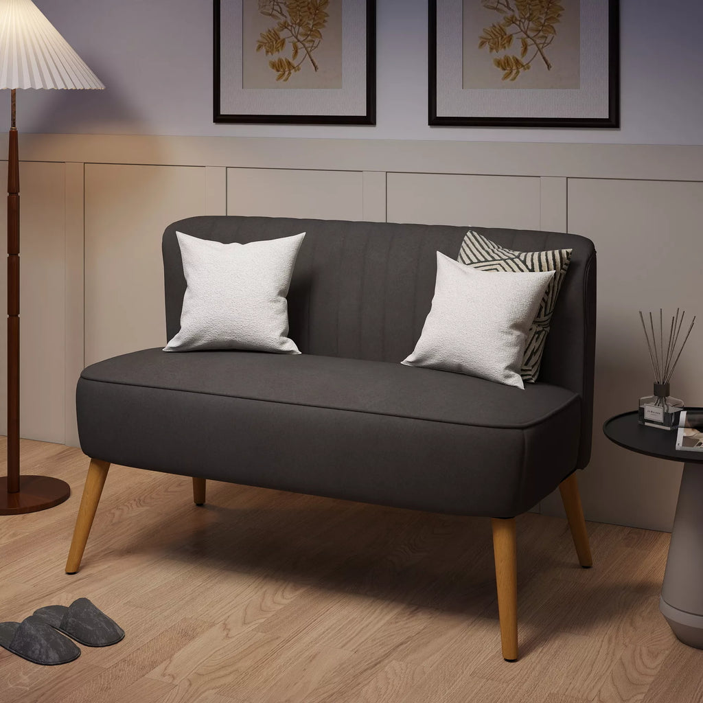 Sofa 2-vietė su medinėmis kojelėmis, 117 cm, tamsiai pilka