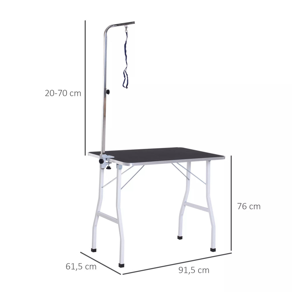 Kirpimo stalas gyvūnams, sulankstomas, su reguliuojama gerve, iki 150 kg, juodas