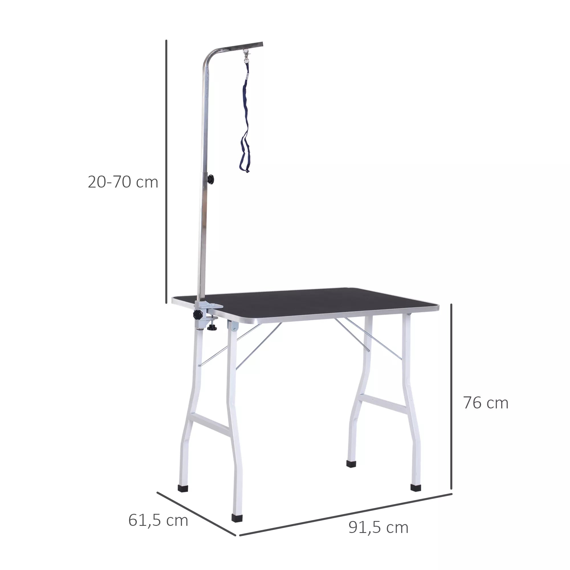 Kirpimo stalas gyvūnams, sulankstomas, su reguliuojama gerve, iki 150 kg, juodas