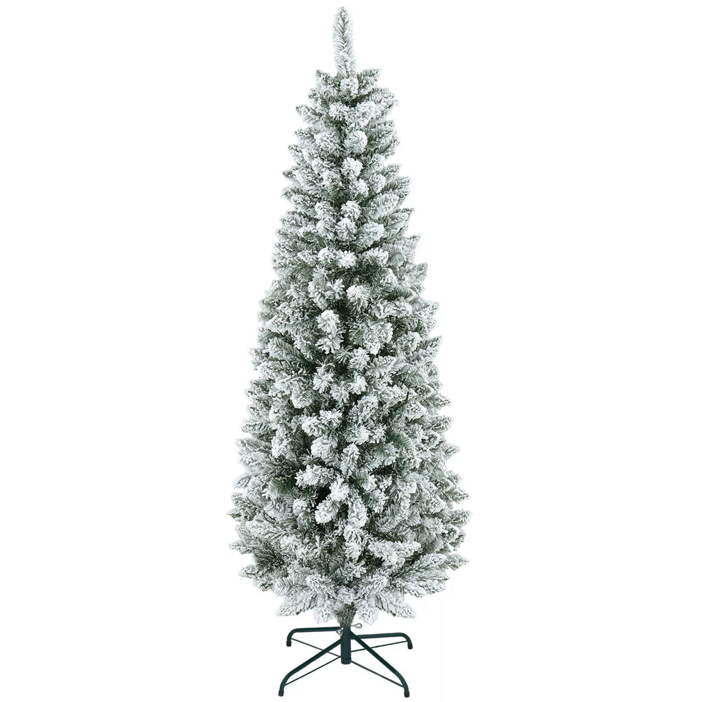 Dirbtinė Kalėdų eglė, lieknos formos, su dirbtiniu sniegu, trijų dalių, atspari ugniai, metalinis pagrindas, 180 cm, žalia
