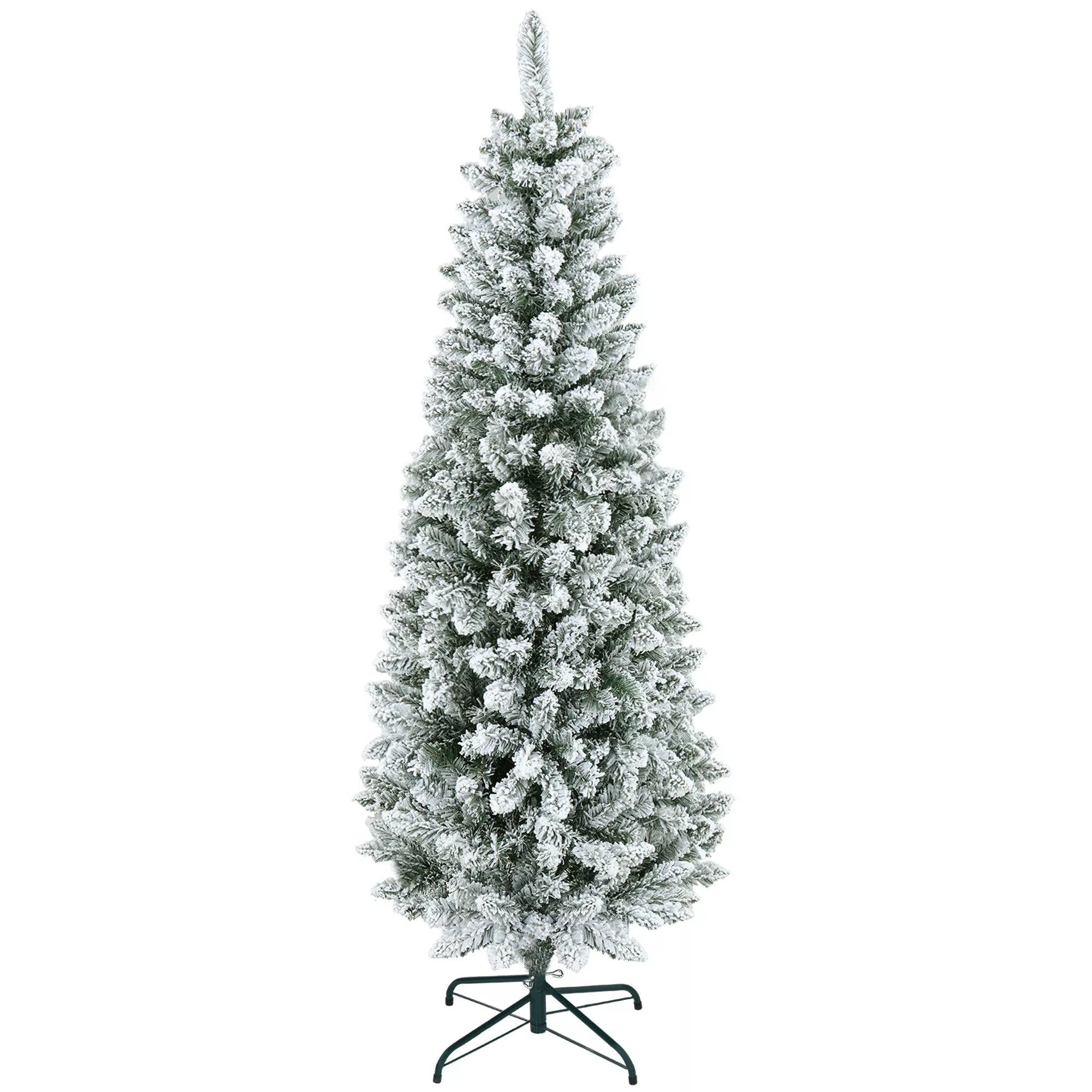 Dirbtinė Kalėdų eglė, lieknos formos, su dirbtiniu sniegu, trijų dalių, atspari ugniai, metalinis pagrindas, 180 cm, žalia