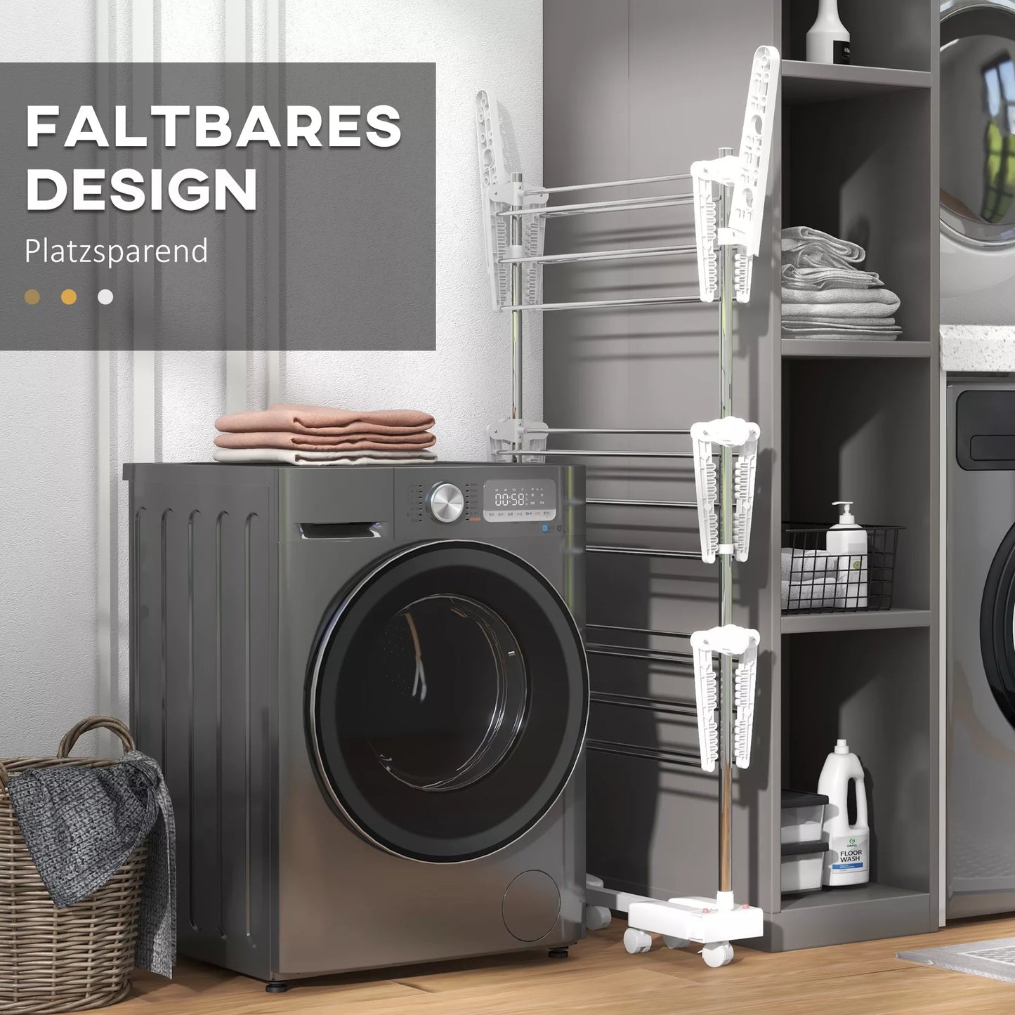 Mobili skalbinių džiovykla, 3 lygmenų, sulankstoma, sidabrinė + balta