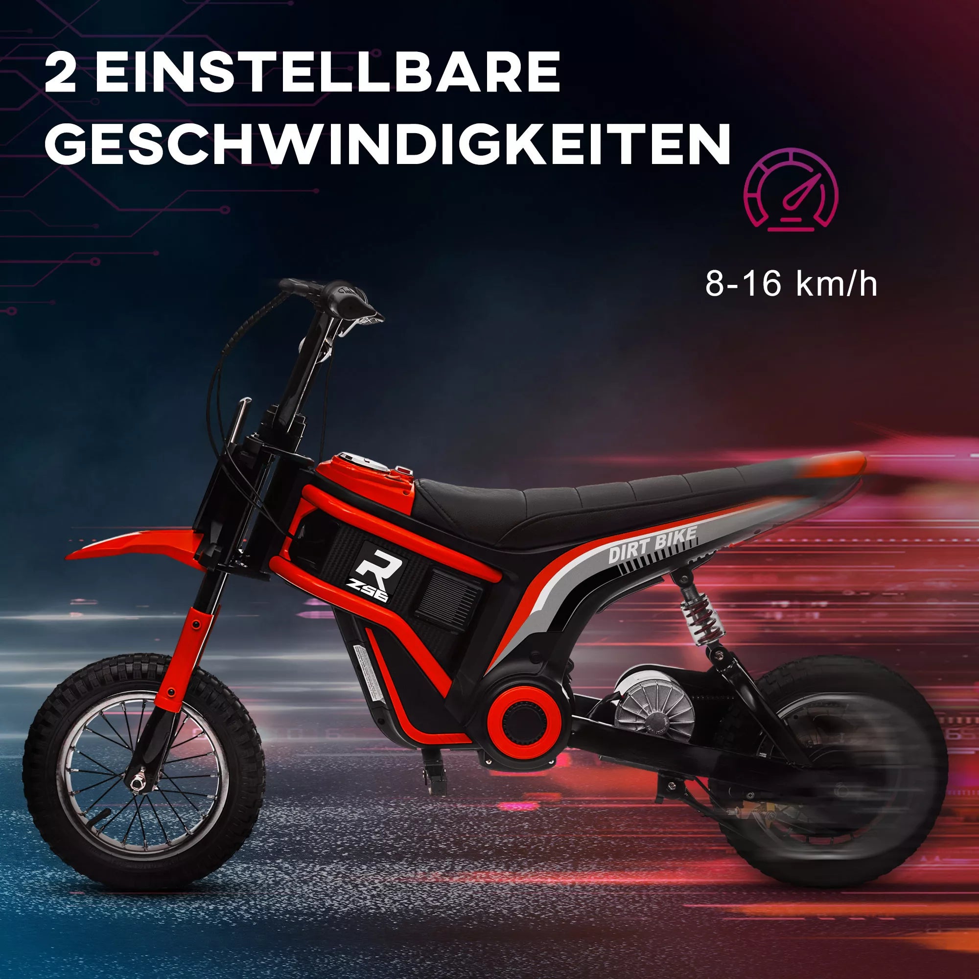Vaikiškas elektrinis motociklas, 24V, 8–16 km/h, 8–12 metų vaikams, raudonas