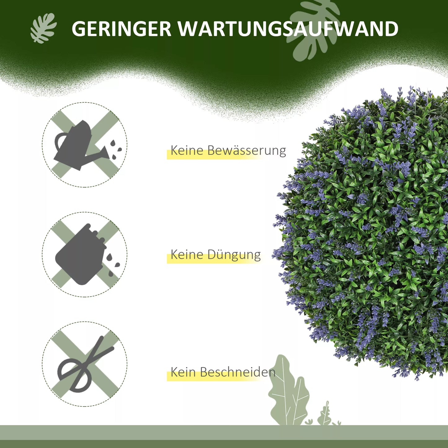 2 vnt. dirbtinių augalų rinkinys rutulio formos, atsparūs UV spinduliams, skirti naudoti viduje ir lauke, 42 cm, Žalia+Violetinė