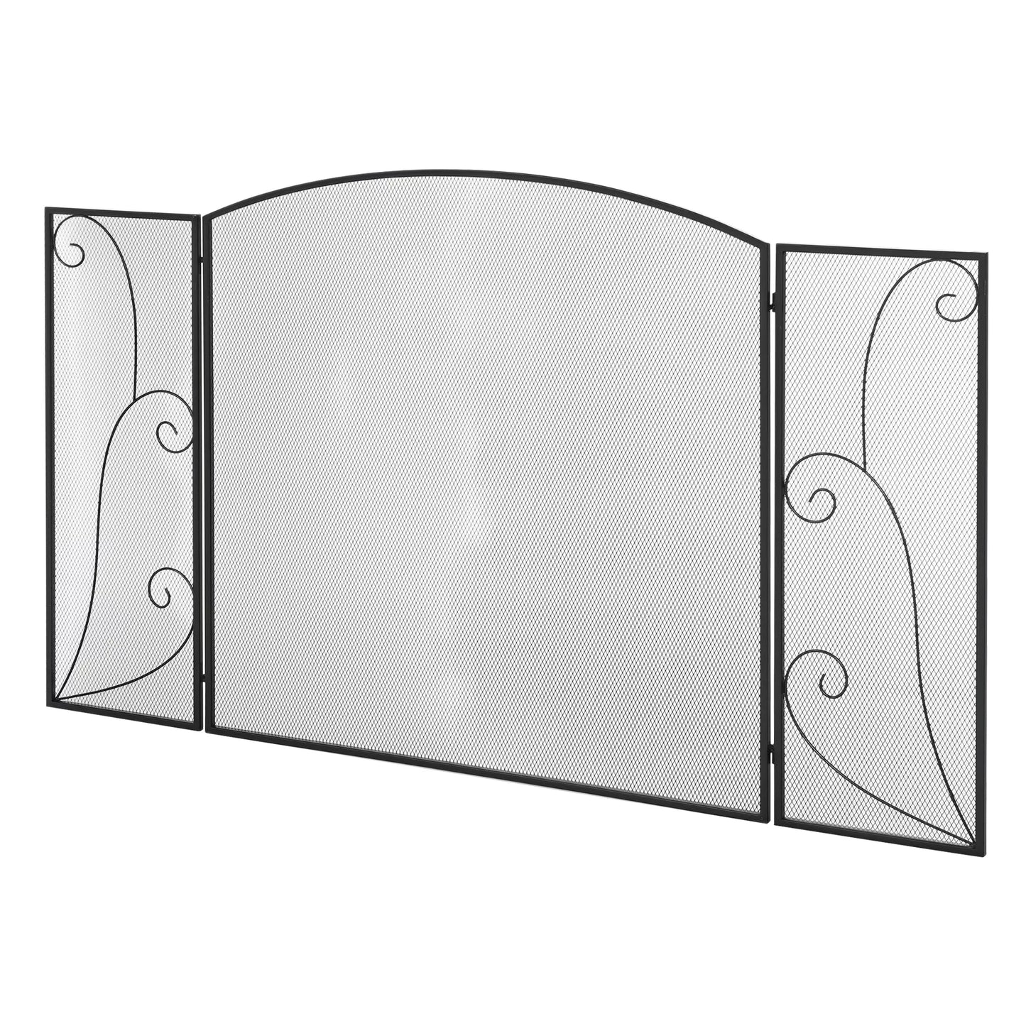 Apsauga nuo žarių židiniams, 3 skydeliai, sulankstoma, lanksti, metalinė, juoda, 132,5 x 76,5 cm