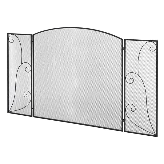 Apsauga nuo žarių židiniams, 3 skydeliai, sulankstoma, lanksti, metalinė, juoda, 132,5 x 76,5 cm