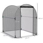 Apsauginis tinklas nuo paukščių su plieniniu rėmu, augalų apsaugos aptvaras su durelėmis, 1,2x1,5x1,5m, juodas/sidabrinis