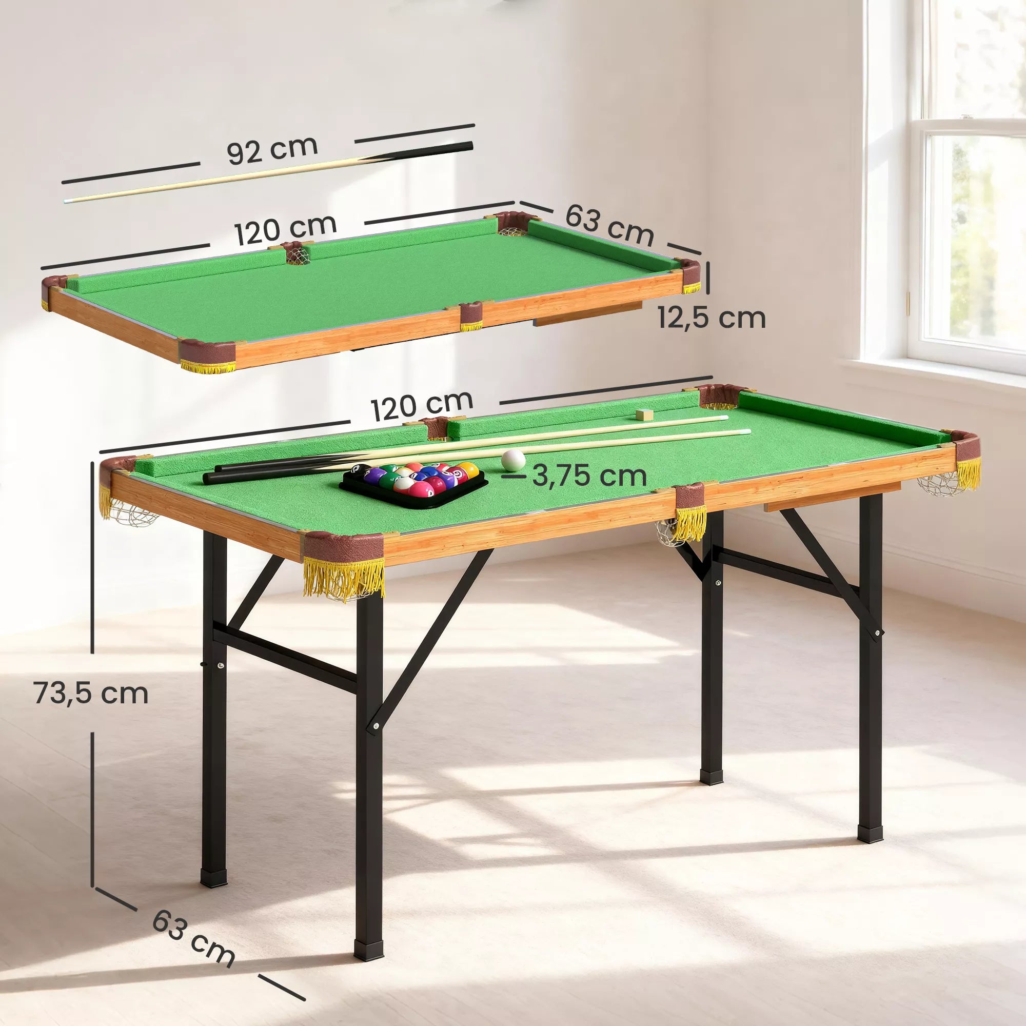 Sulankstomas biliardo stalas, 120 cm, žalias
