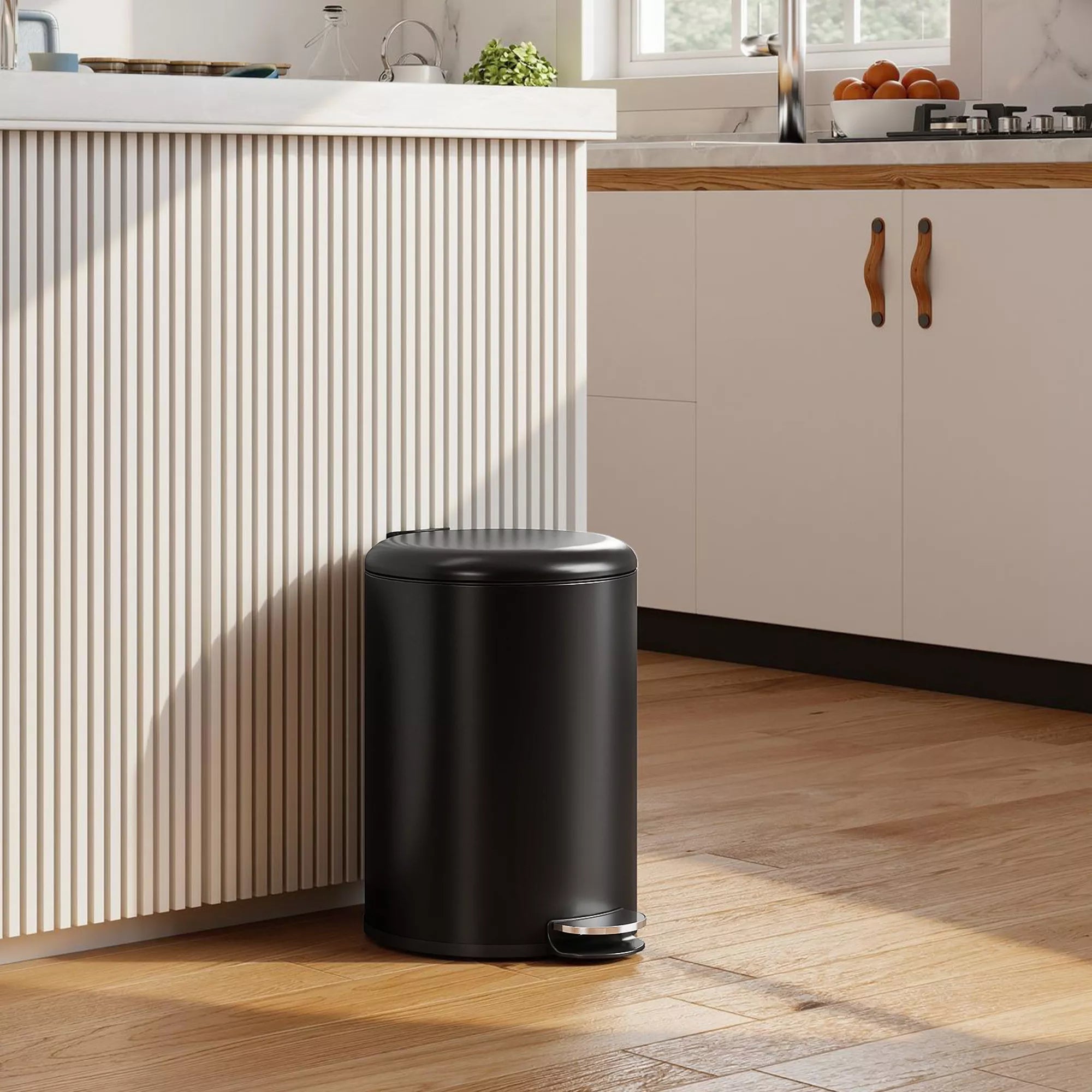 20 litrų virtuvės šiukšliadėžė, atspari pirštų atspaudams metalinė šiukšliadėžė su minkštu uždarymo dangčiu, pėdos pedalu ir išimamu kibiru, juoda