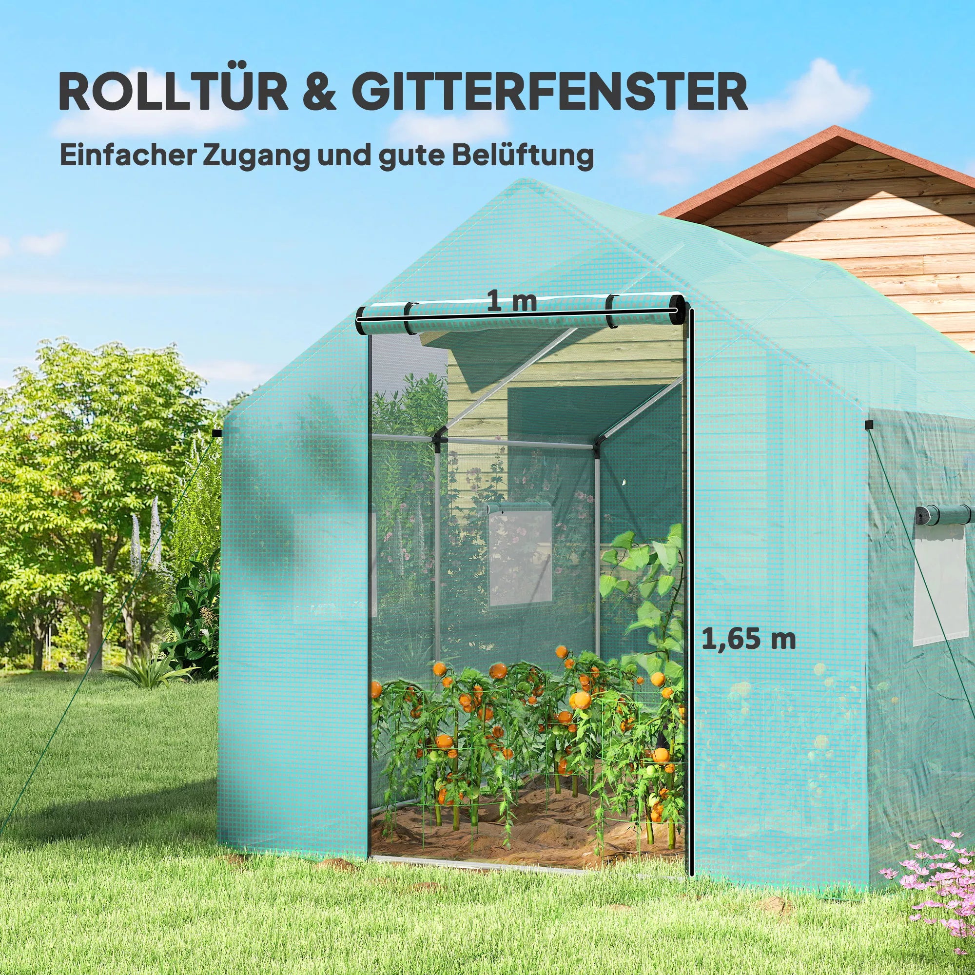 Tunelinis šiltnamis, suskleidžiamos durys ir langai, cinkuotas plieninis rėmas, 2x3x2 m, žalias