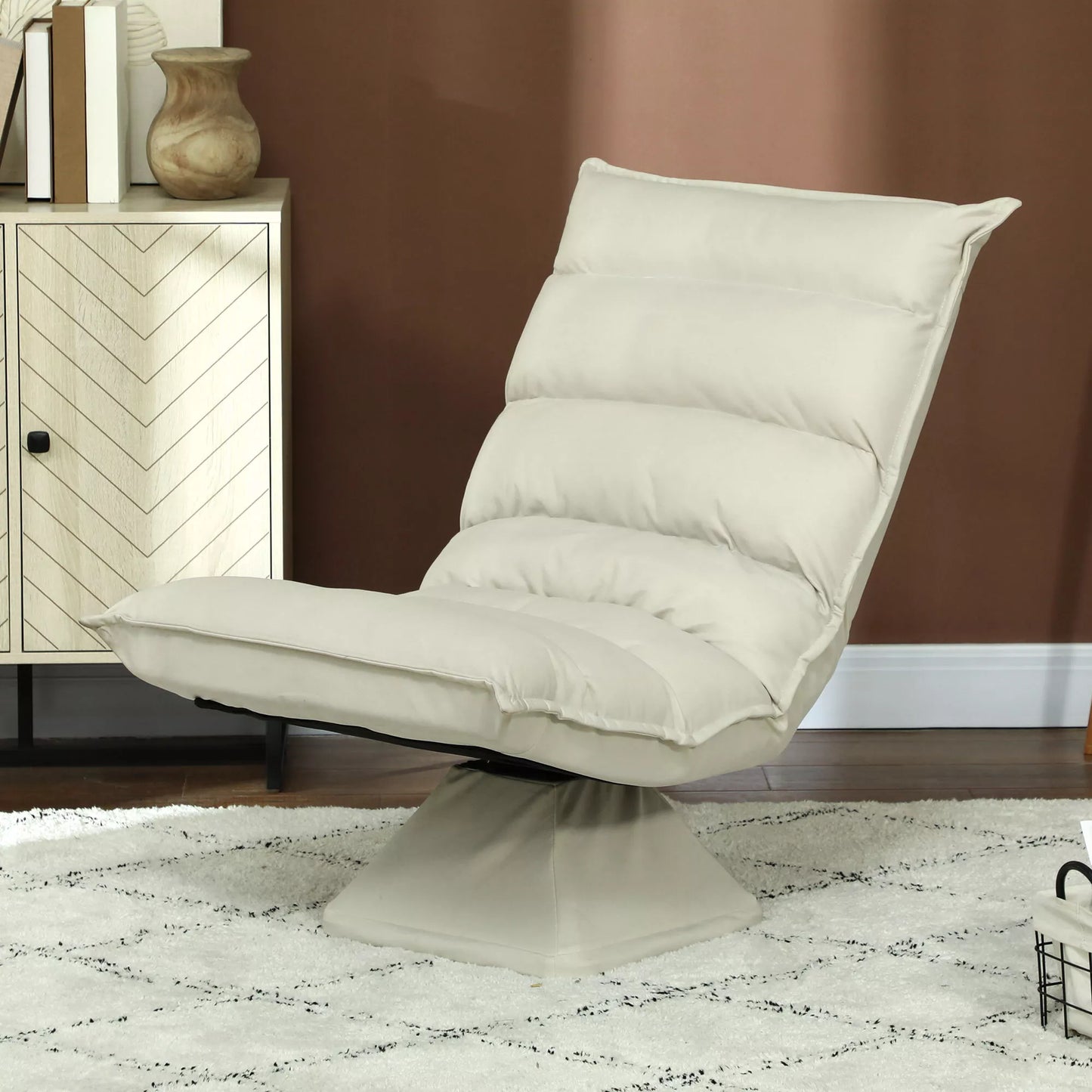 Poilsio krėslas, sėdmaišis, reguliuojama atlošas, odos išvaizda, 62x70x95cm, smėlio spalvos