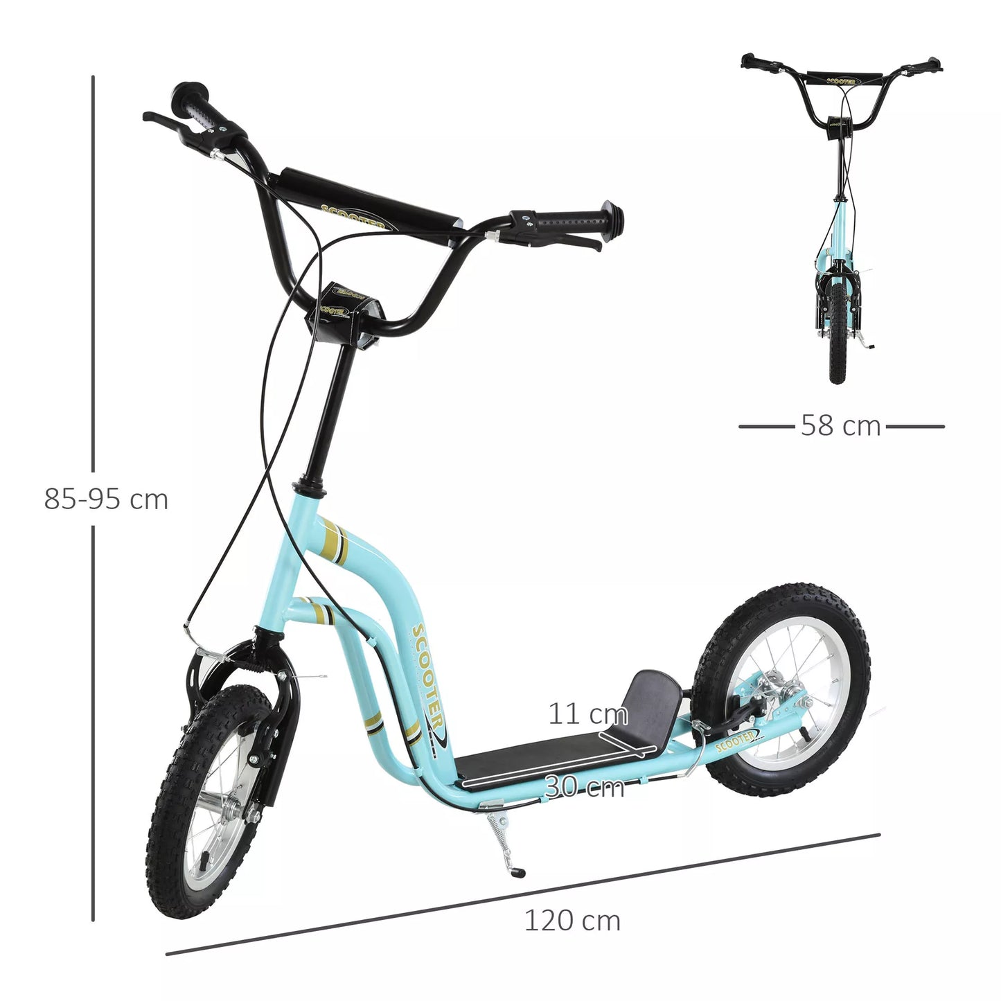 Vaikiskis paspirtukas nuo 5 metų, miesto paspirtukas, aliumininis, 120 x 58 x 85-95 cm, šviesiai mėlynas