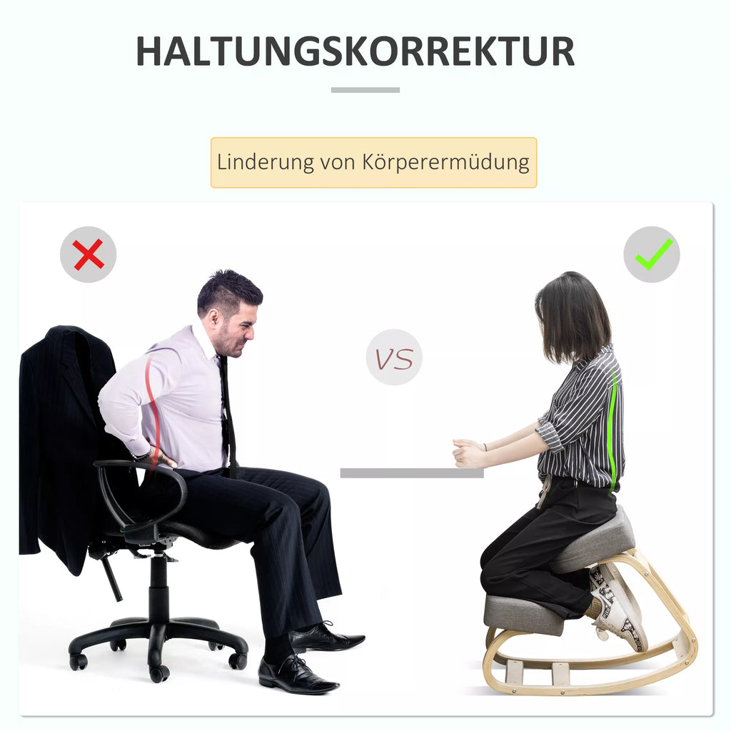 Kėdė su atlošu, ergonomiška sėdimoji kėdė, minkšta kėdė, užtikrinanti sveiką sėdėjimo padėtį, beržo mediena, 120 kg apkrova, pilka spalva
