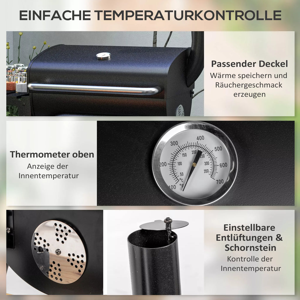 Anglies grilis Smoker BBQ-Grill, 1 lentynėlė, su termometru, 83 x 46,5 x 115 cm, juodas