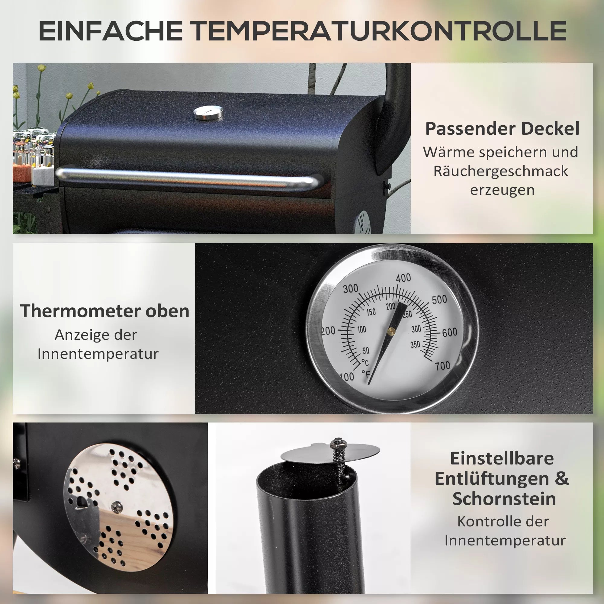 Anglies grilis Smoker BBQ-Grill, 1 lentynėlė, su termometru, 83 x 46,5 x 115 cm, juodas