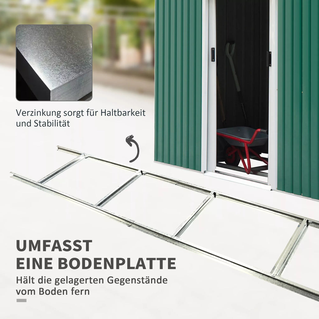 Metalinis įrankių sandėliukas 6,3 m³ 280 x 130 x 172 cm Įrankių sandėliukas su vienšlaičiu stogu Stumdomos durys Atsparus atmosferos poveikiui Sodo namelis Lauko sodo sandėliukas Spinta kiemui Lauko erdvėms Antracitas, tamsiai žalia