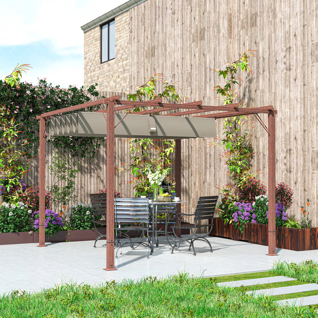 3 x 3 m sodo pergola, reguliuojamas terasos stogas, aliuminio rėmas, UPF30+ apsauga nuo saulės, natūralus medis
