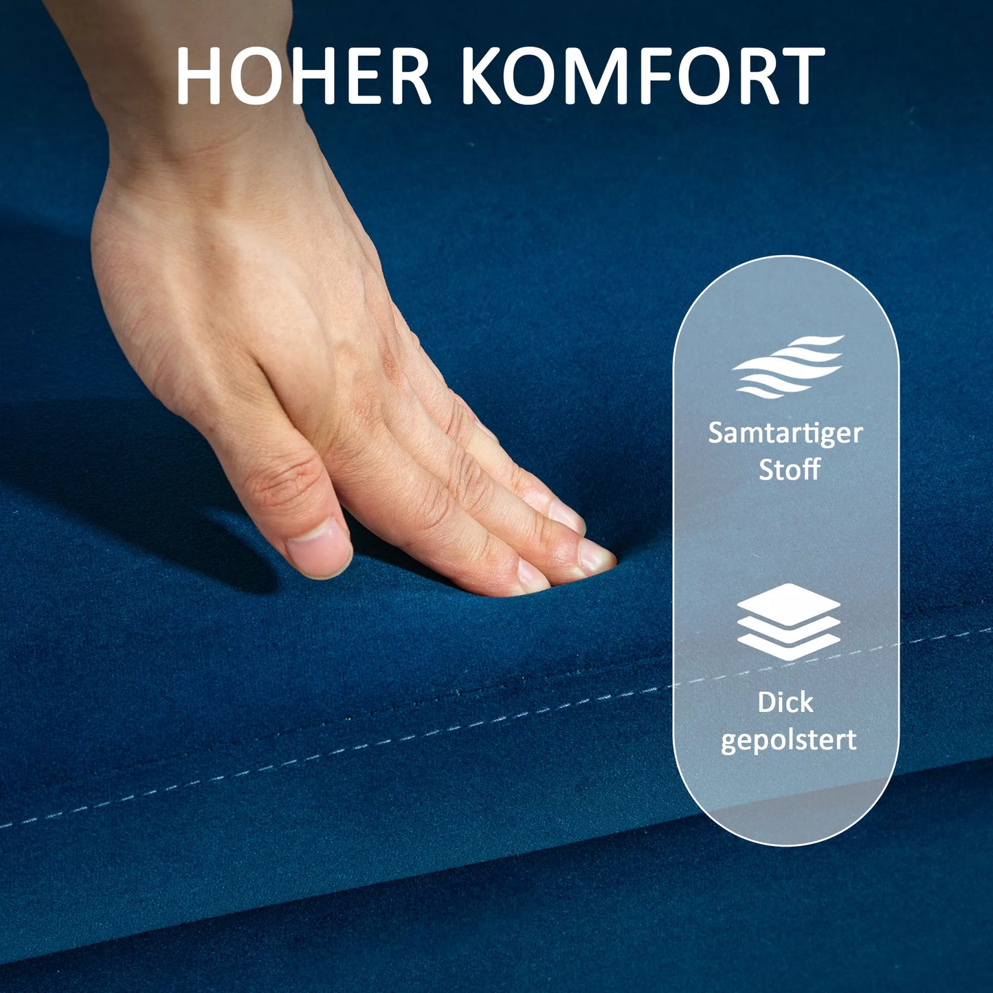 Sėdynė su daiktadėže, minkšta, metalas, kaučiuko mediena, putplastis, 100 x 40 x 42 cm, tamsiai mėlyna