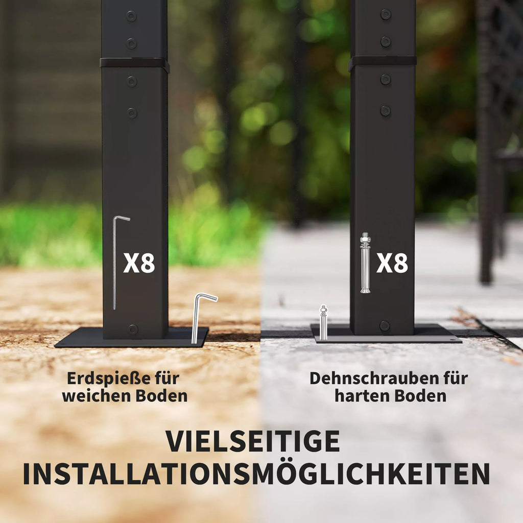 3 x 3 m sodo pergola su reguliuojamu stogu, metaliniu rėmu, UPF30+ apsauga, saulės stogu verandoje, terasoje, smėlio spalvos