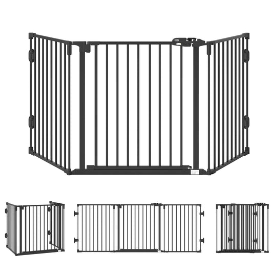 Apsauginė grotelė šunims Laisvai stovinti reguliuojama apsauginė grotelė 202,5 x 76 cm Sulankstoma grotelė šunims Durų apsauginė grotelė Šunų grotelė laiptams, durims, virtuvei, koridoriui, 3 plokštės, juoda