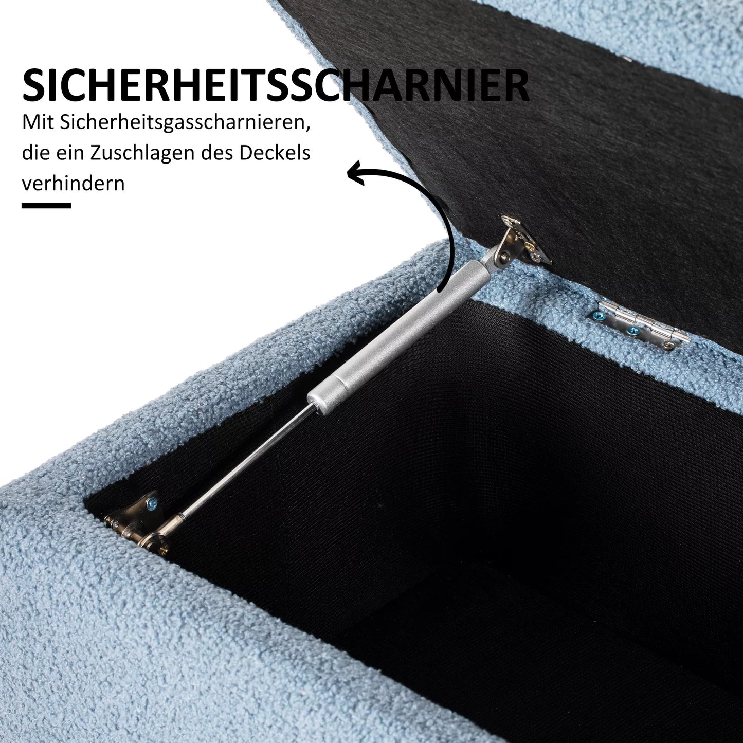 Paminkštinta suolė su daiktadėže, sėdima skrynialaidė, kašmyro imitacija, iki 120 kg, natūralaus medžio rėmas, 95 x 38 x 45 cm, mėlyna