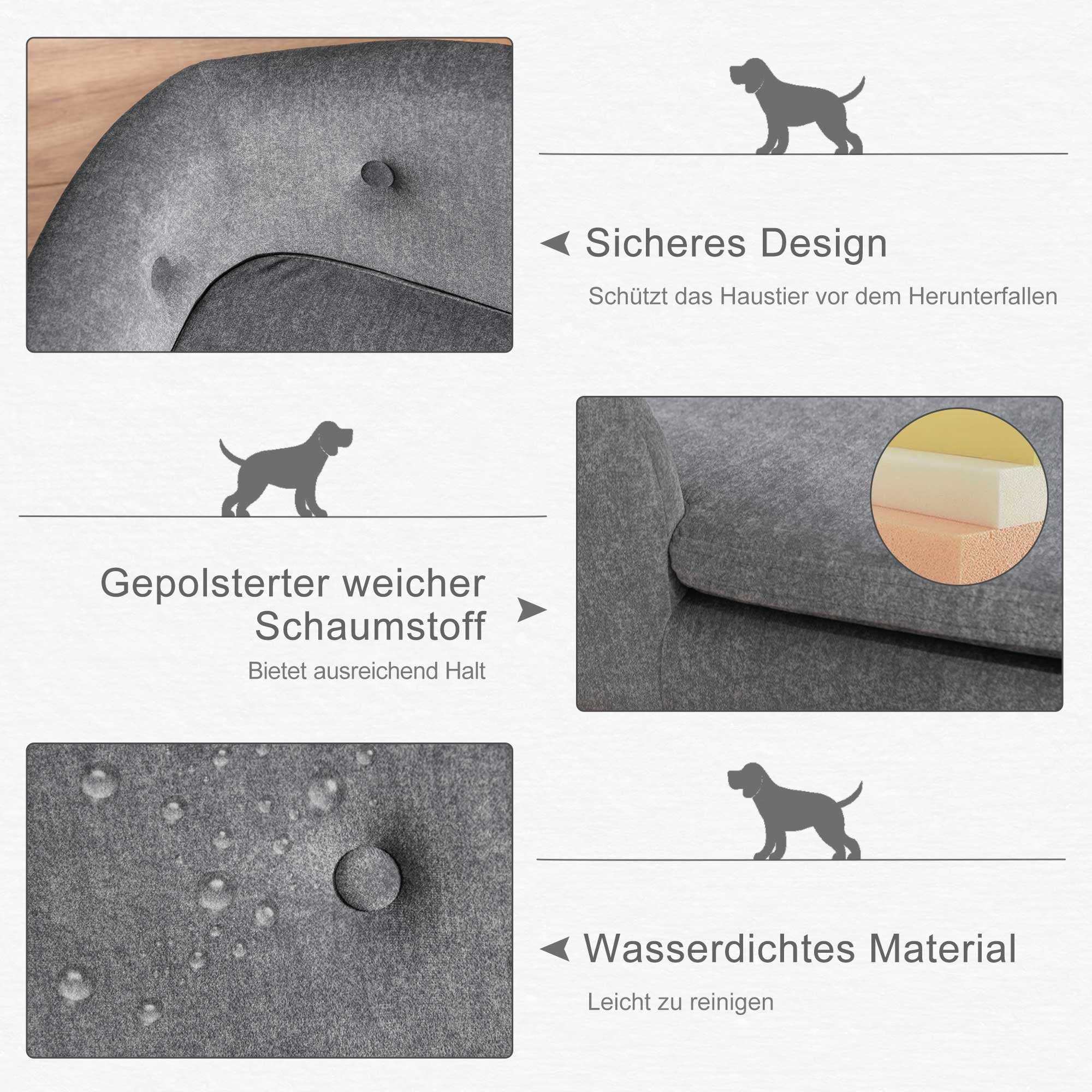 Sofa augintiniams, šunų kilimėlis, šunų lova, šunų sofa, šunų kušetė, katės sofa su pagalvėle, galinė kišenė, pliušas, putplastis, pušies mediena, tamsiai pilka, 70 x 47 x 30 cm