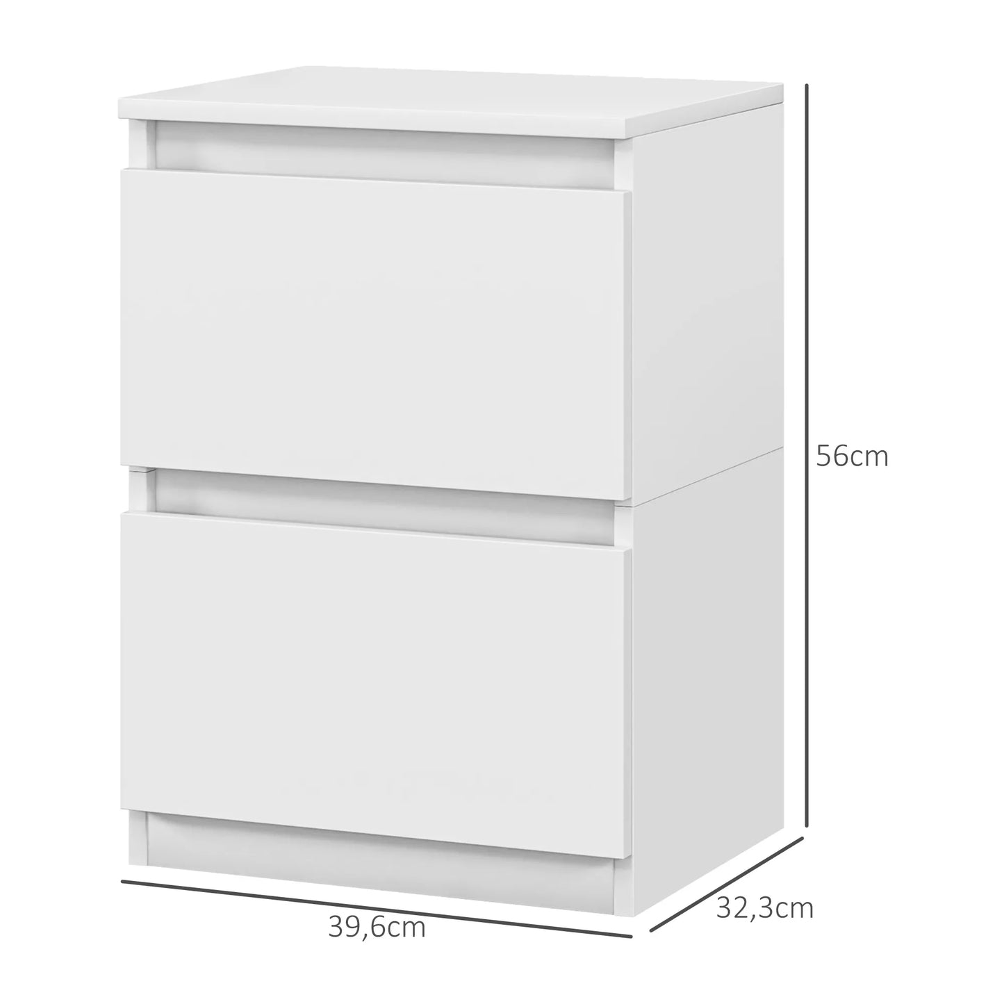 Naktinis staliukas su 2 stalčiais, pagalbinis staliukas su daiktadėže, skirtas svetainei, miegamajam, baltas.