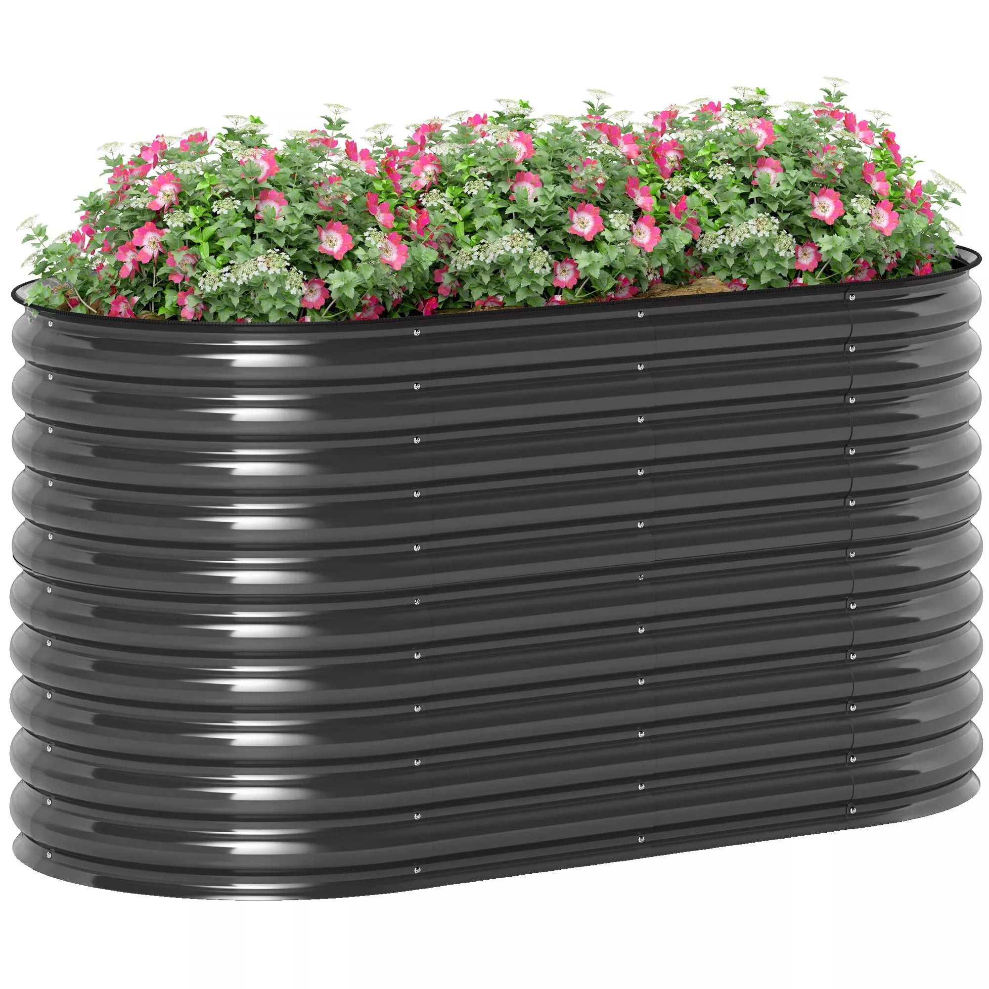 Gėlių vazonas, metalinis gėlių vazonas su apsauginiu kraštu ir rankovėmis, atviru dugnu, 160B x 80T x 80H cm, tamsiai pilkos spalvos