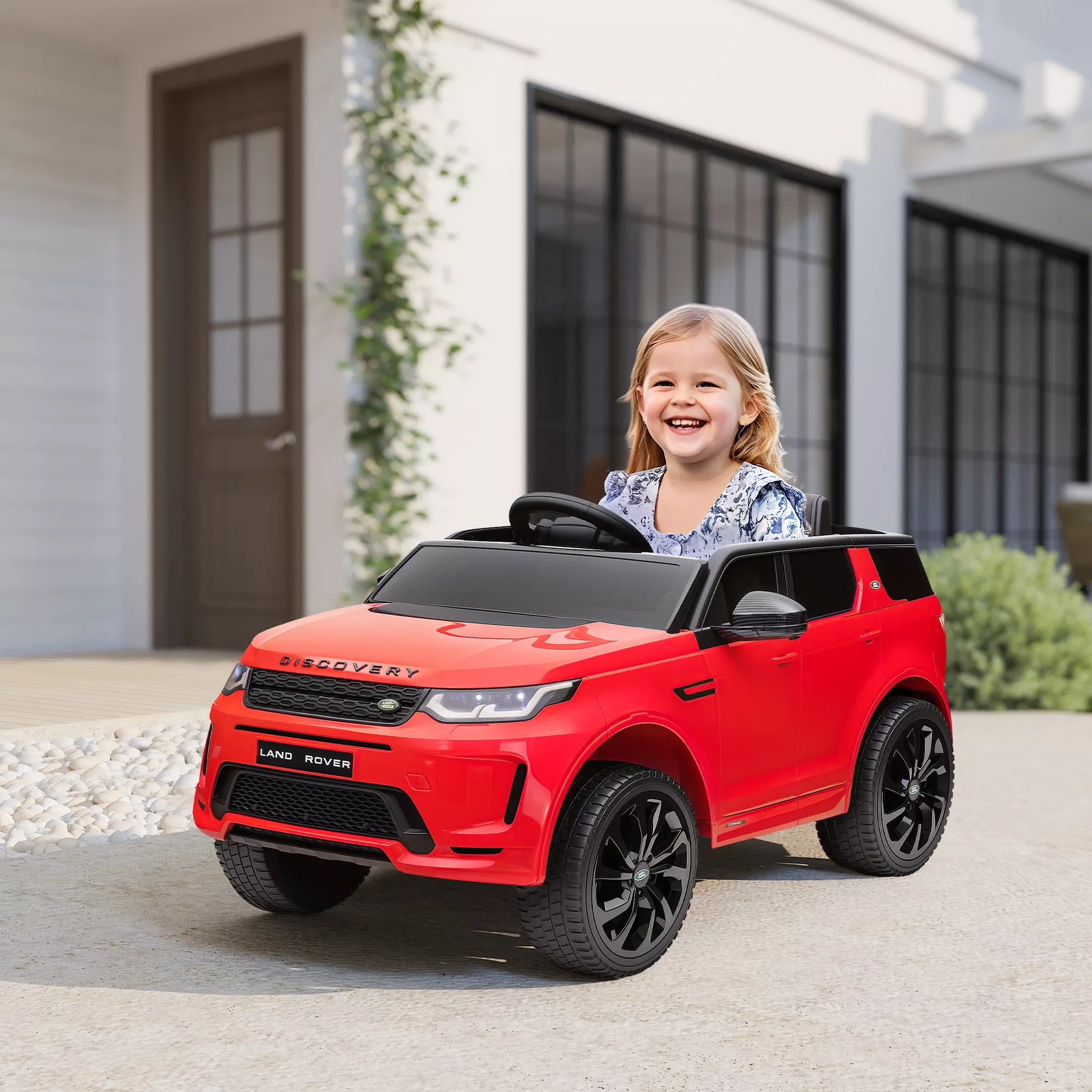 Vaikų elektrinis automobilis, 12 V vaikų transporto priemonė su nuotolinio valdymo pultu, LED žibintais, muzika ir signaline, 3–6 metai, raudona spalva