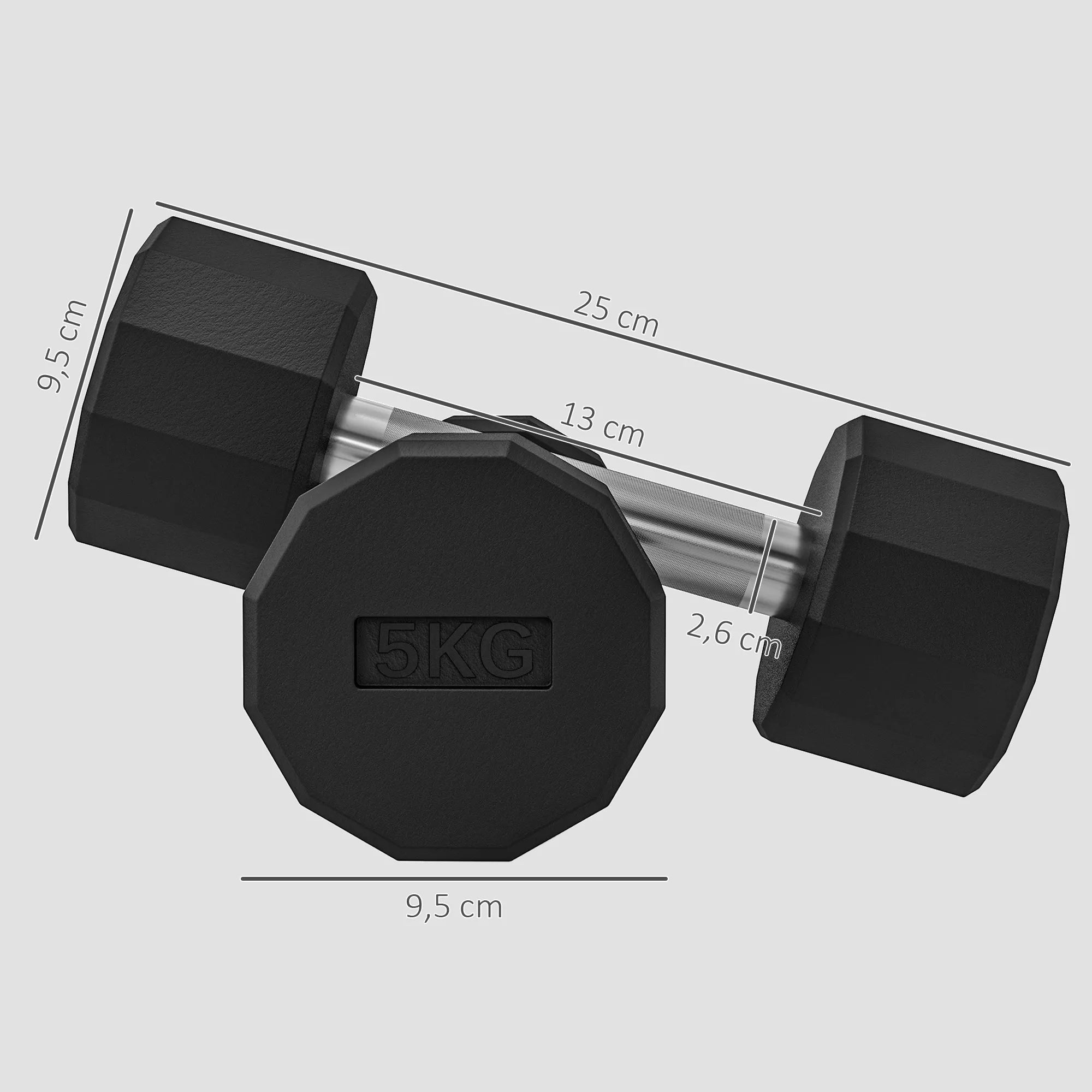 SPORTNOW Hantelių rinkinys 2 x 5kg, ne-riedančios, neslystanti rankena, guminė danga, metalo šerdis, juoda