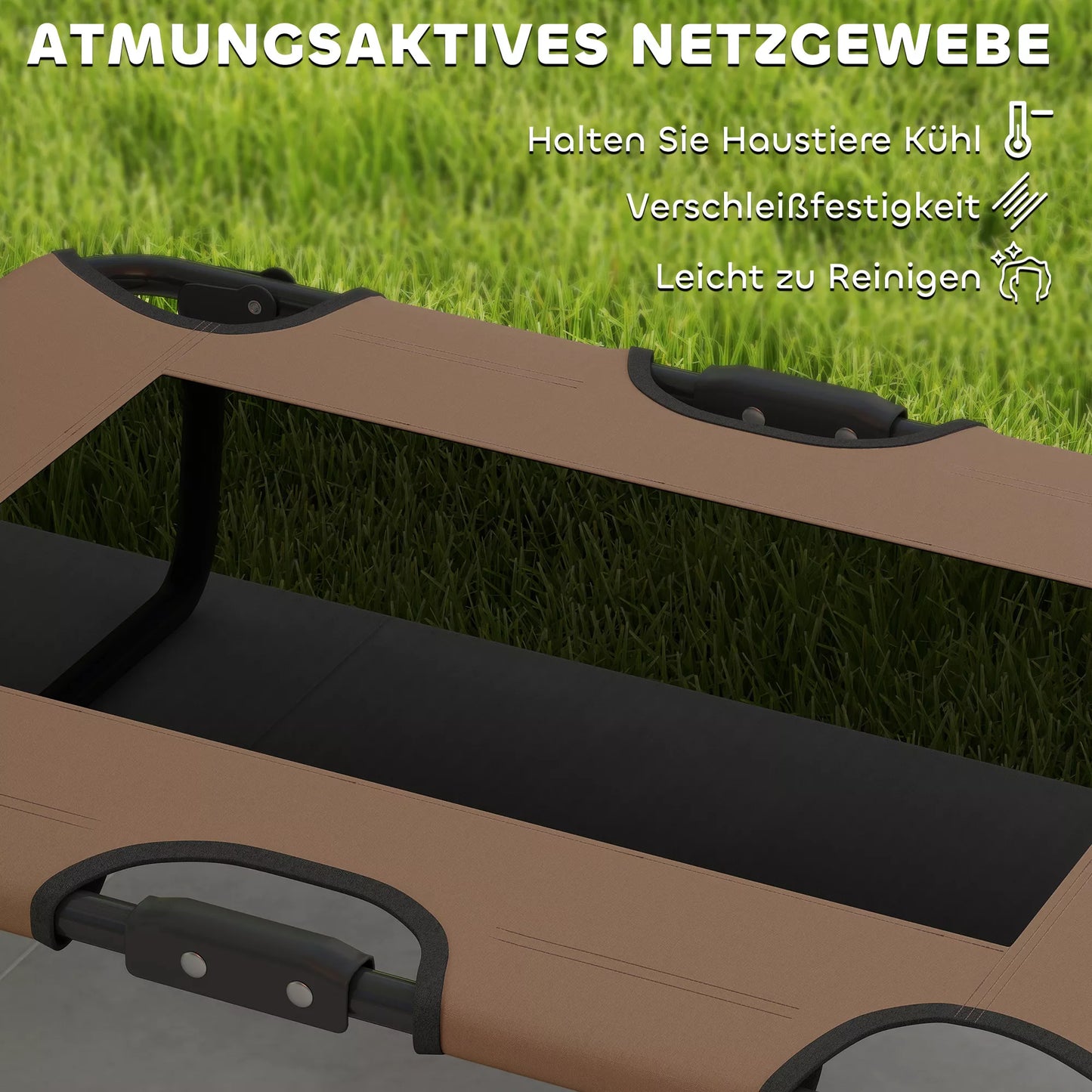 Paaukštinta sulankstoma šunų lova, lauko naminių gyvūnėlių gultas su tinklo dizainu, kavos spalvos Oksfordo audinio, 75 x 51 x 18 cm